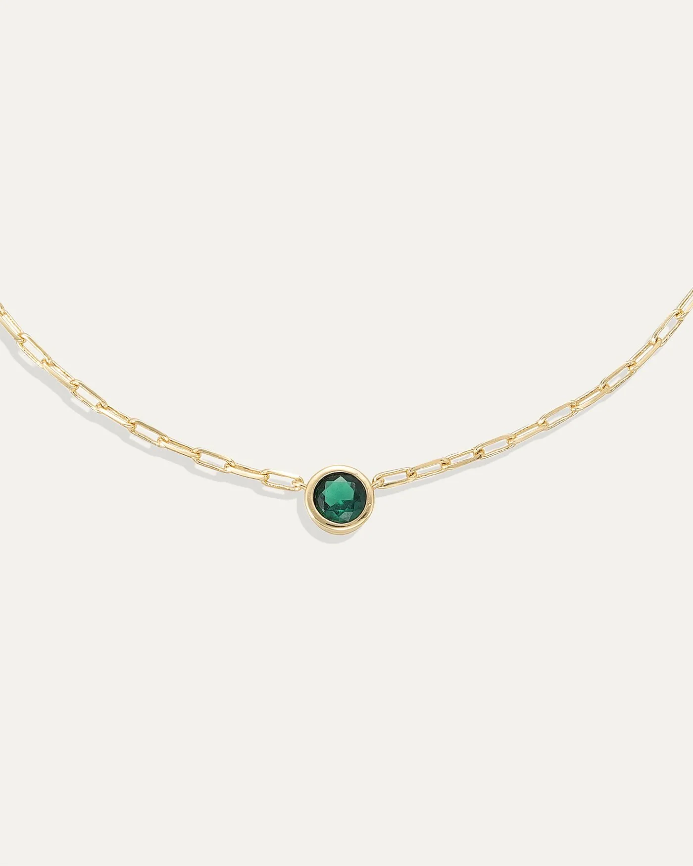 Ava Paperclip Necklace in Emerald with Adjustable 15 to 18 Inch Chain