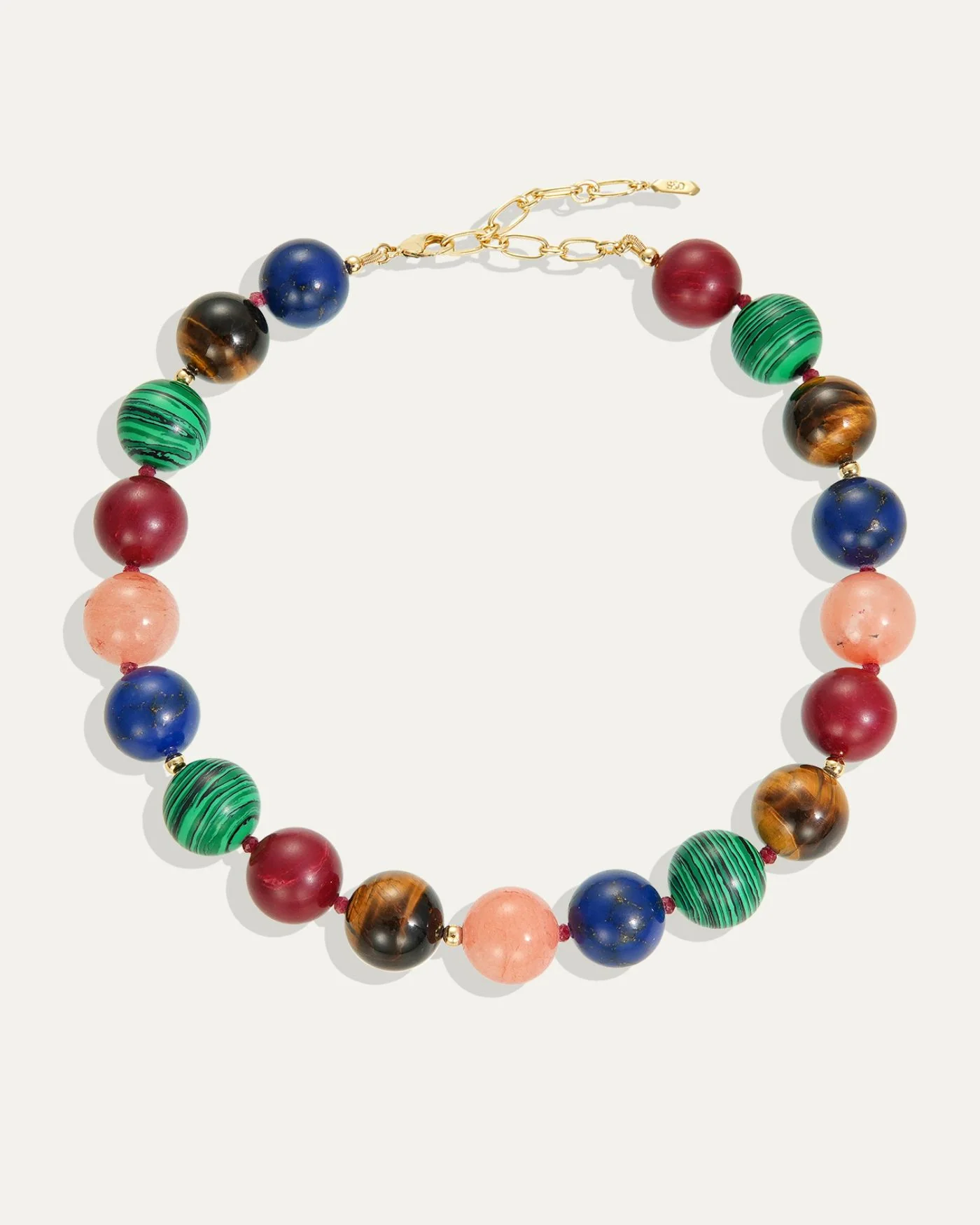 Helena Multi Gumball Necklace with Tiger's Eye and Jade Beads