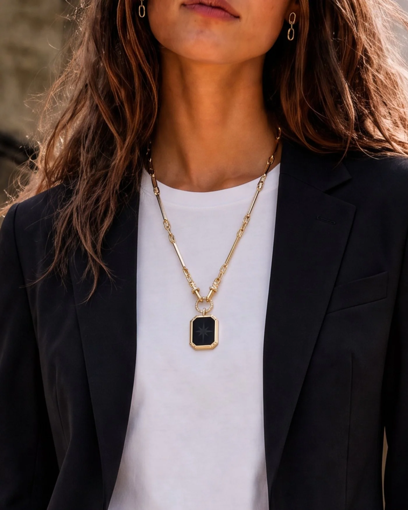 Aster Reversible Pendant Necklace in 12 Karat Gold-Plated Brass