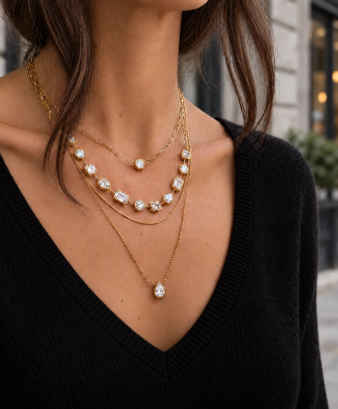 Elisa Pre-Layered Reversible Gold Necklace with Pear Pendant