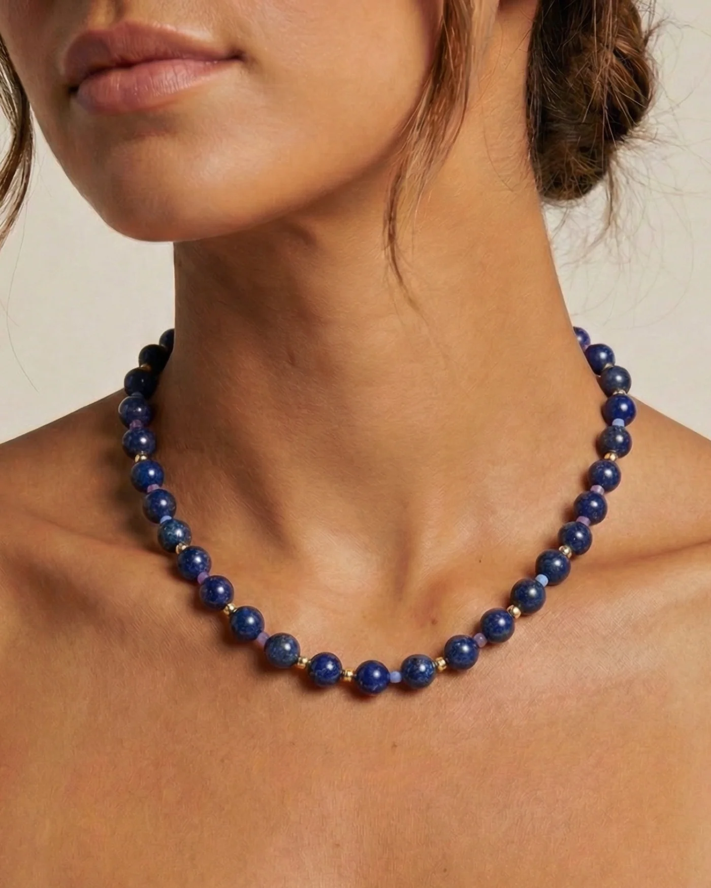 Dot Necklace in Lapis with Amethyst and Gold-Plated Beads
