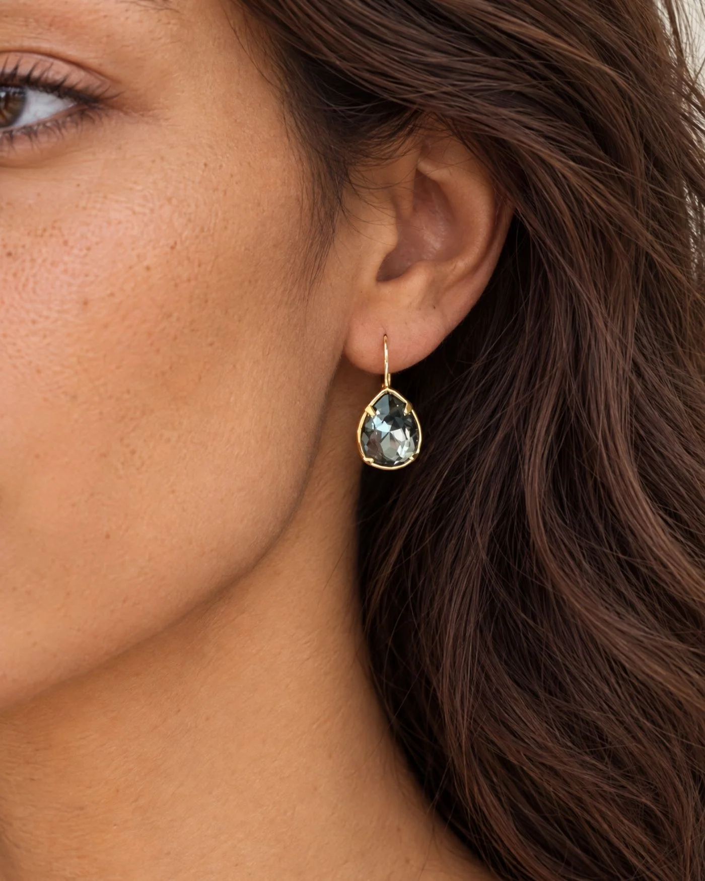 Pear Drop Earrings in Black Diamond with Delicate Earwire