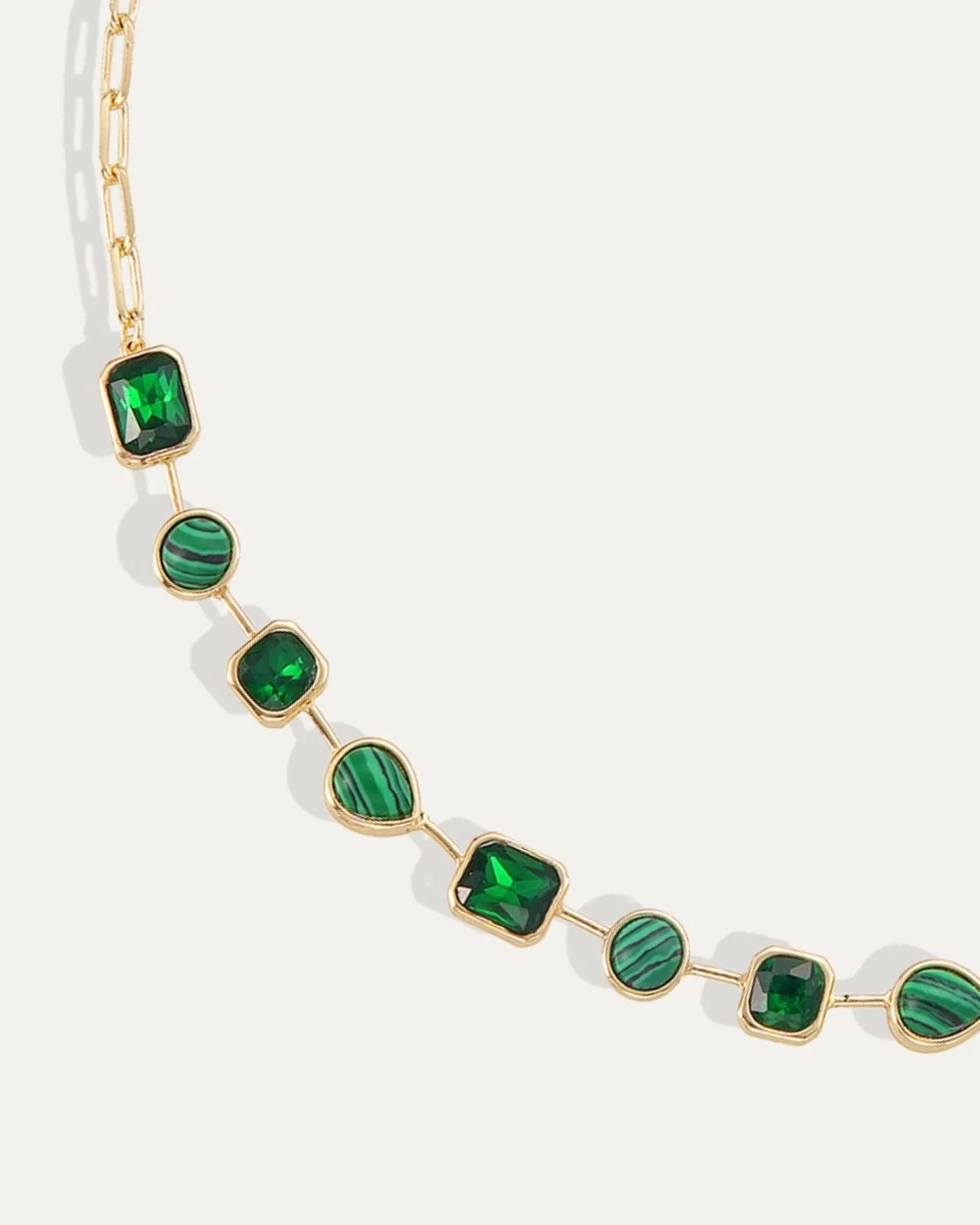 Naomie Paperclip Tennis Necklace in Malachite Green