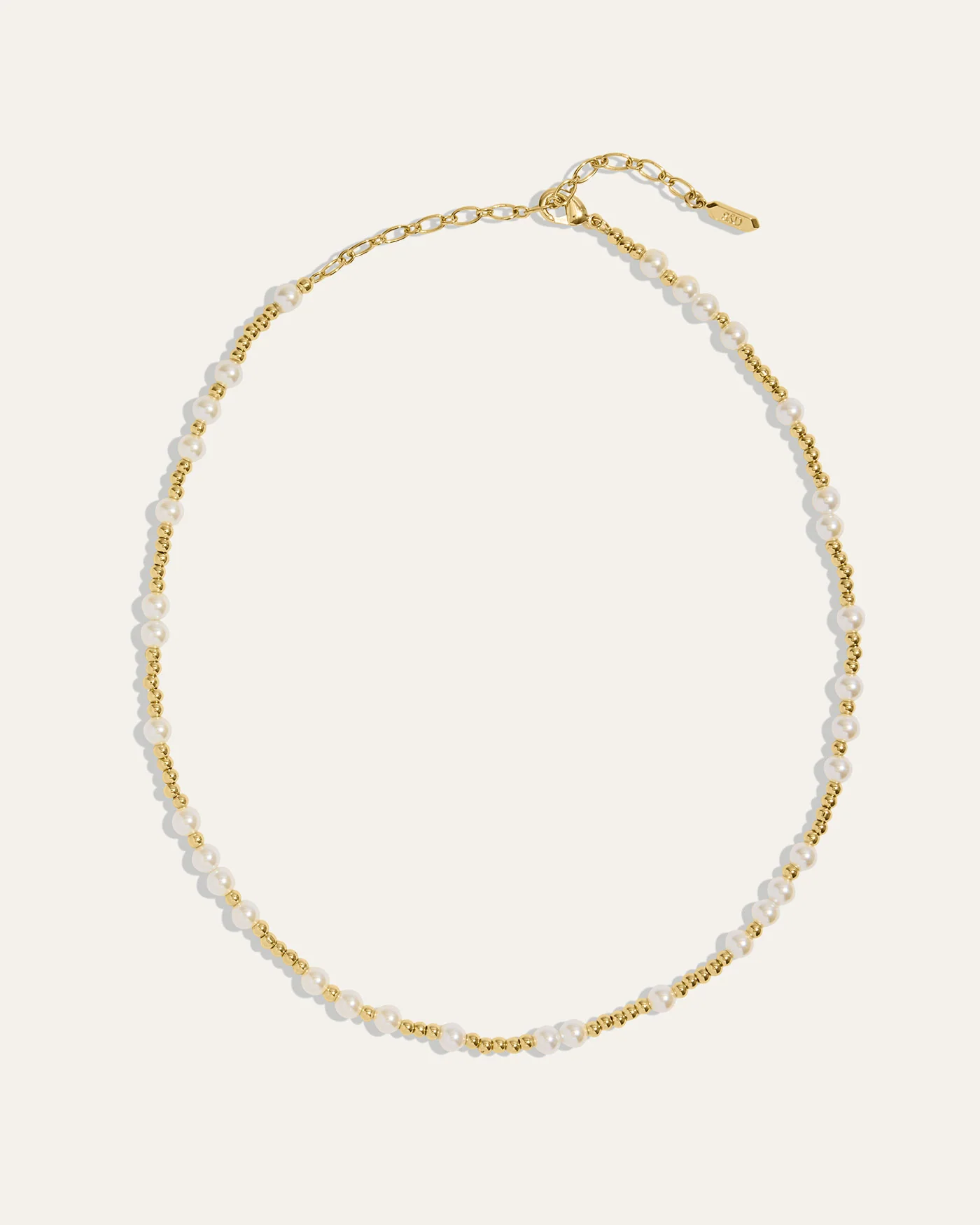 Pearl and Gold Beaded Adjustable Choker Necklace in 12K Gold Dip