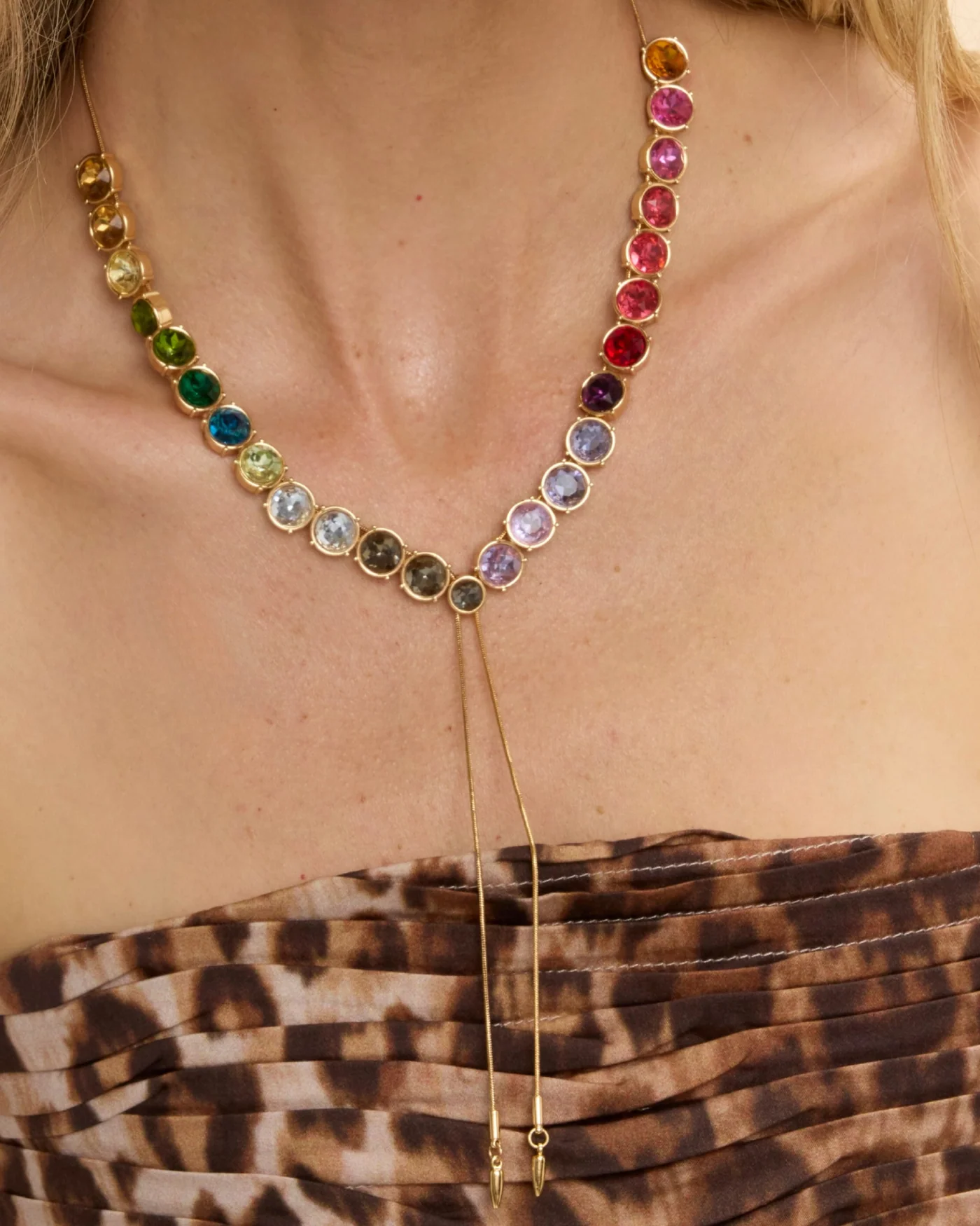 Rainbow Crystal Necklace on 14k Gold-Plated Brass Chain