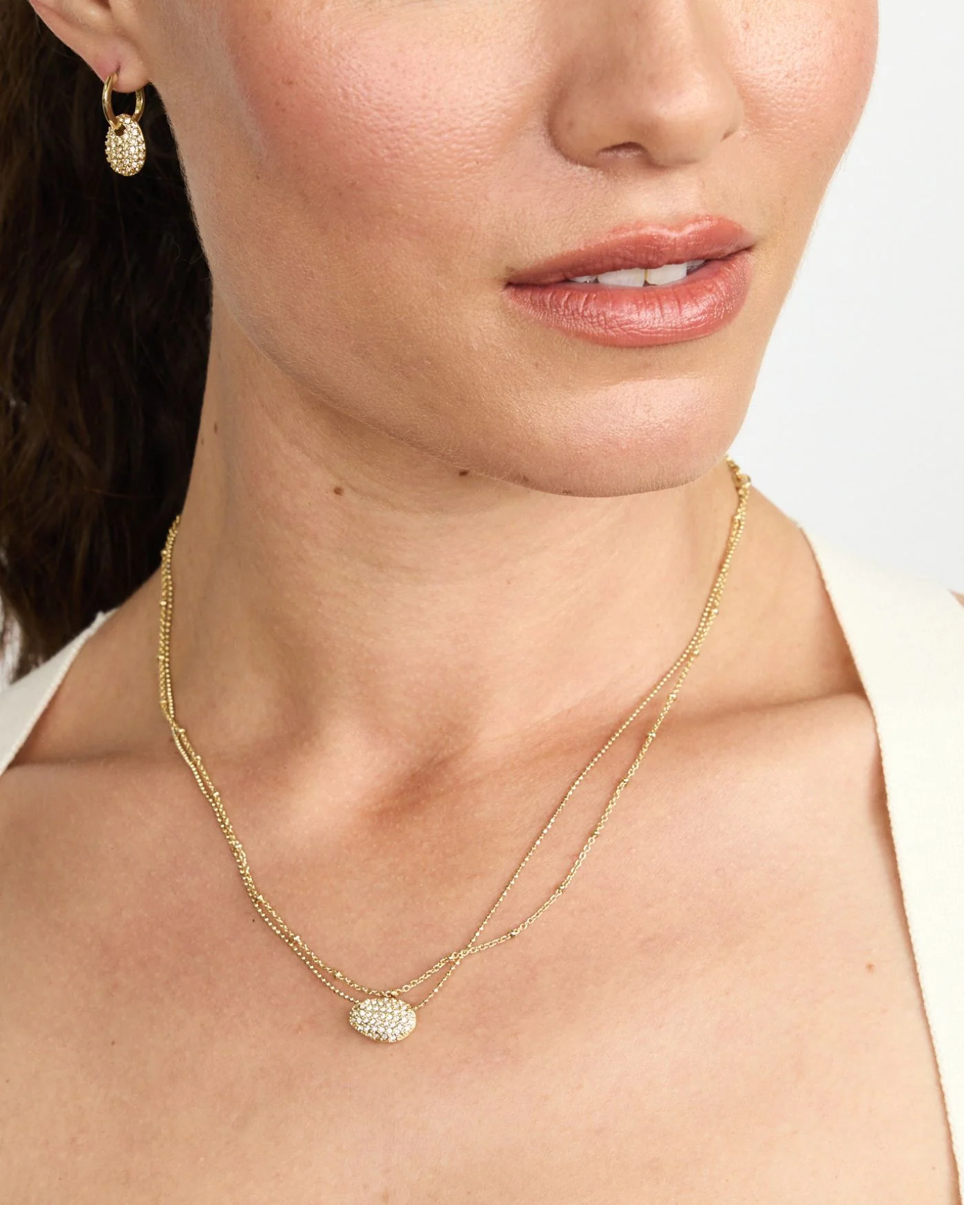 Ulani Look of Layered Necklace with Pave Nugget Pendant