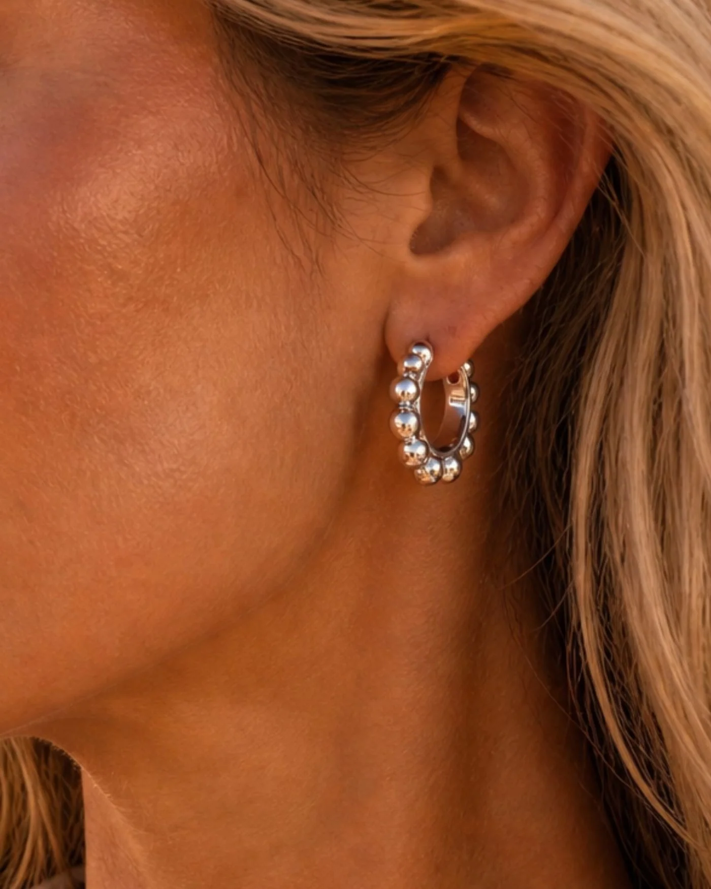 Sienna Hoop Earrings in Silver with Graduated Ball Design