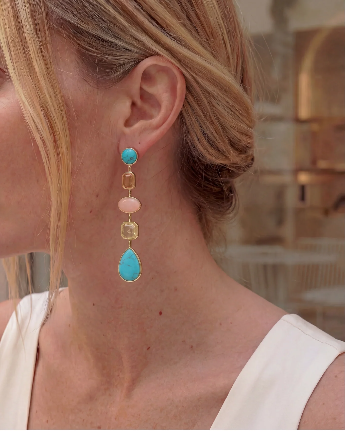 Naomie Convertible Statement Earrings with Turquoise and Citrine-Hued Stones