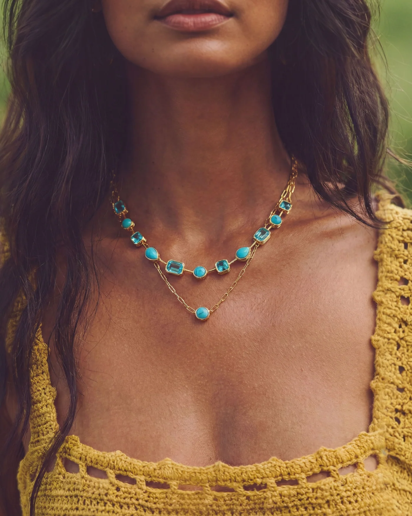 Ava Paperclip Necklace in Turquoise with Gold-Plated Brass Chain