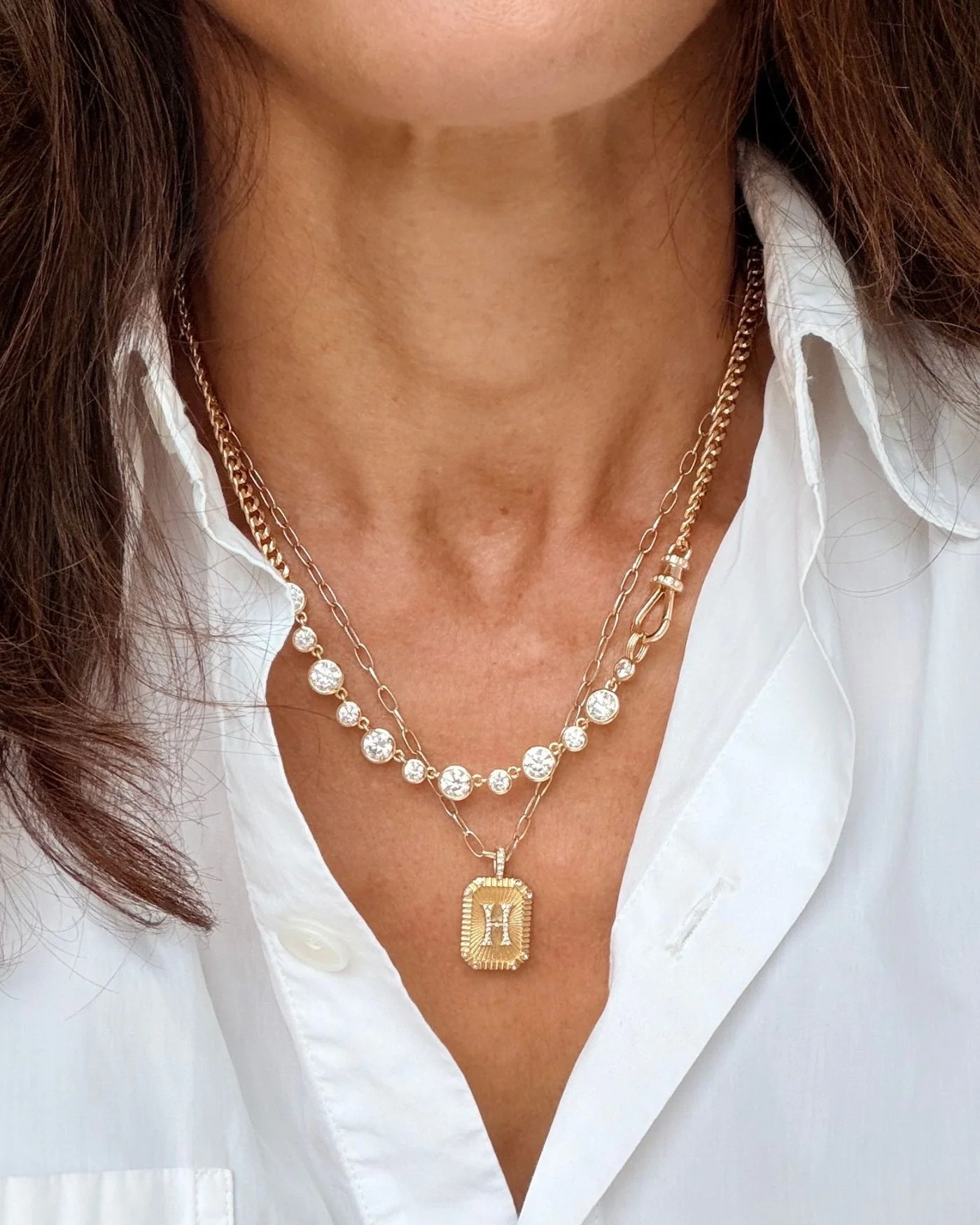 Bennett Necklace with Bezel-Set Simulated Diamonds in Gold-Plated Brass