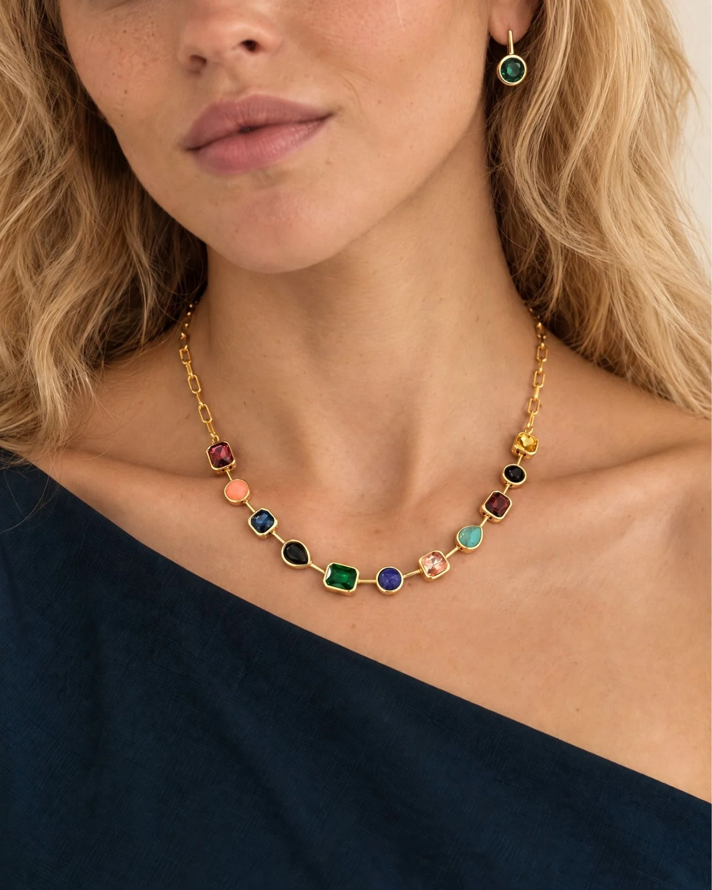 Naomie Paperclip Tennis Necklace in Multi-Color Stones