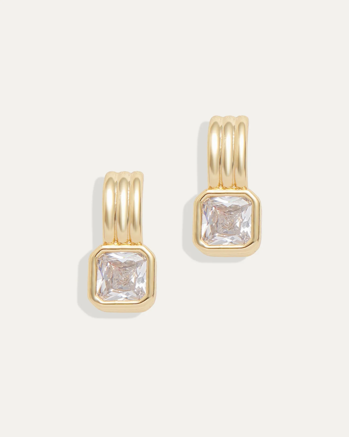 Marlo Earrings in Diamonds: Gold-Plated Triple Ridge Studs
