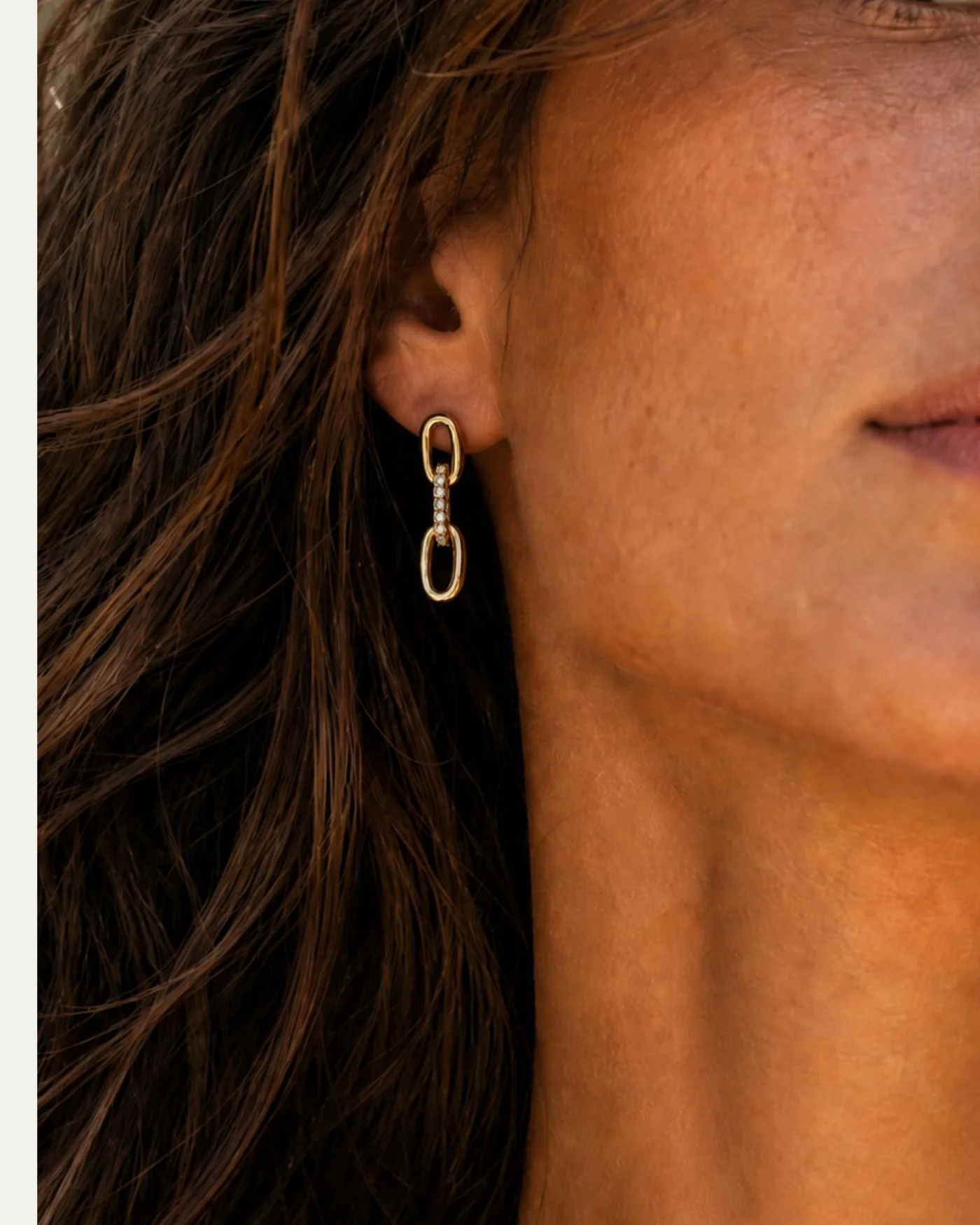 Aster Link Earrings with Pavé Center Link in Gold Plated Brass