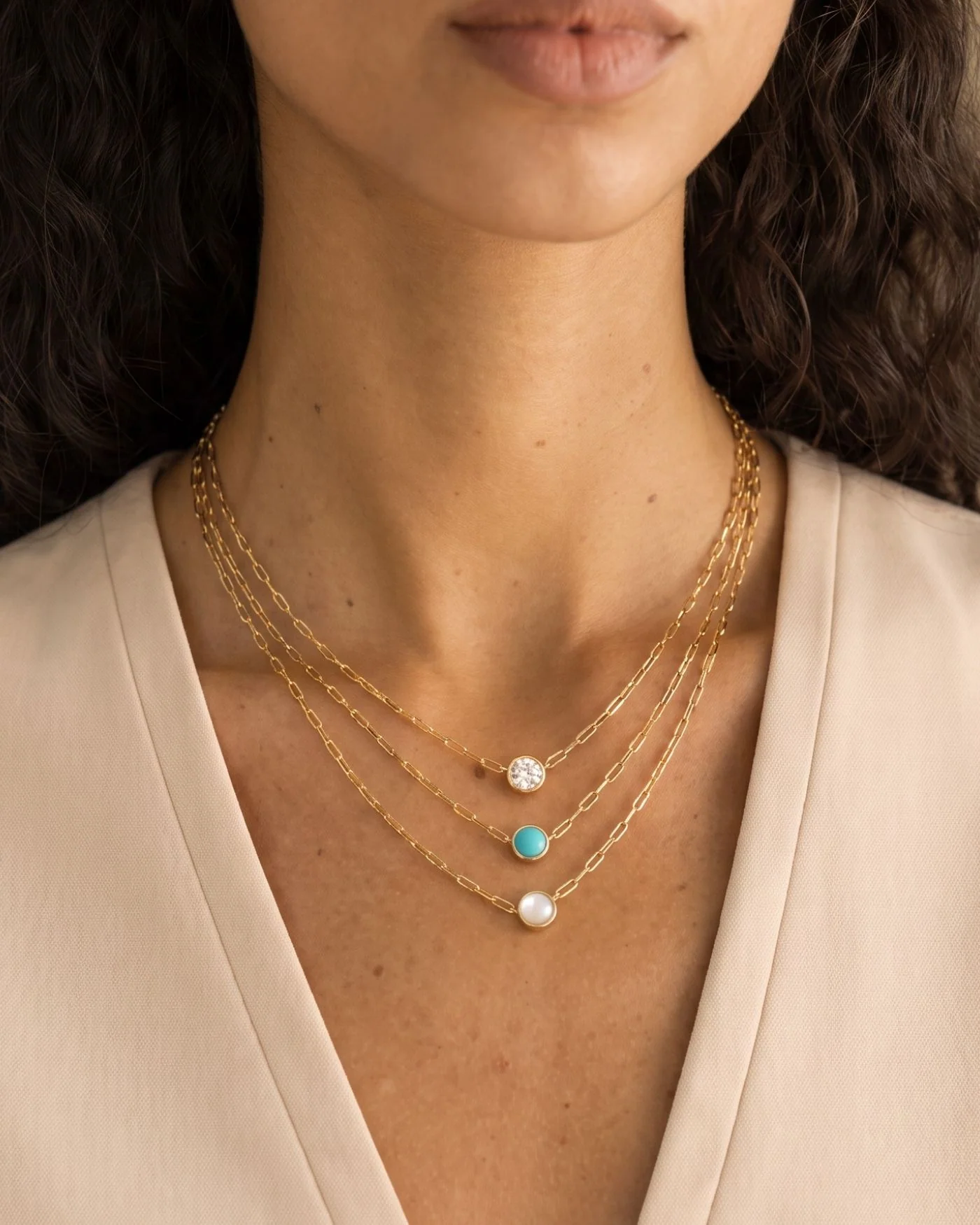 Ava Paperclip Necklace in Mother of Pearl with Gold-Dipped Brass Chain