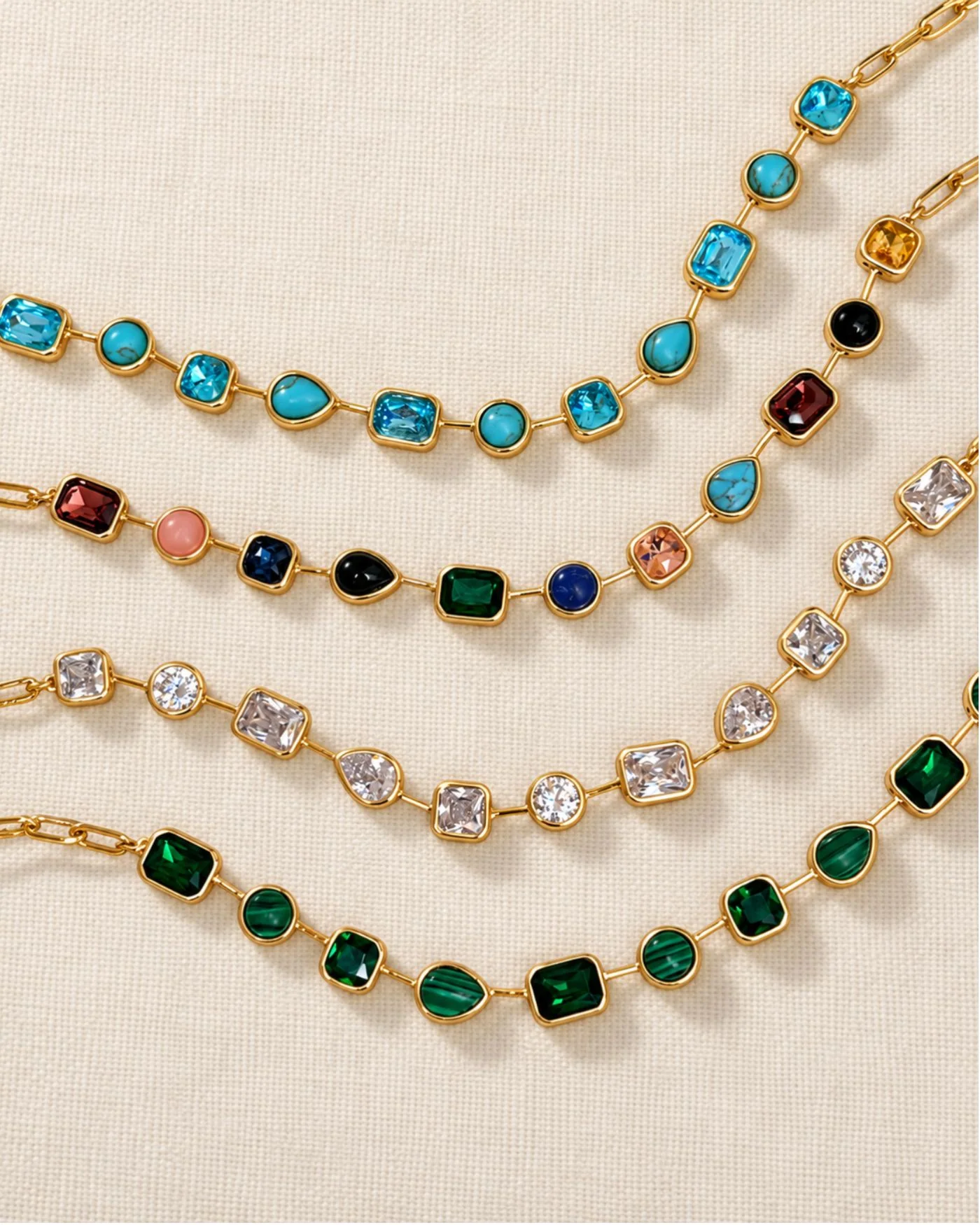Naomie Paperclip Tennis Necklace in Multi-Color Stones