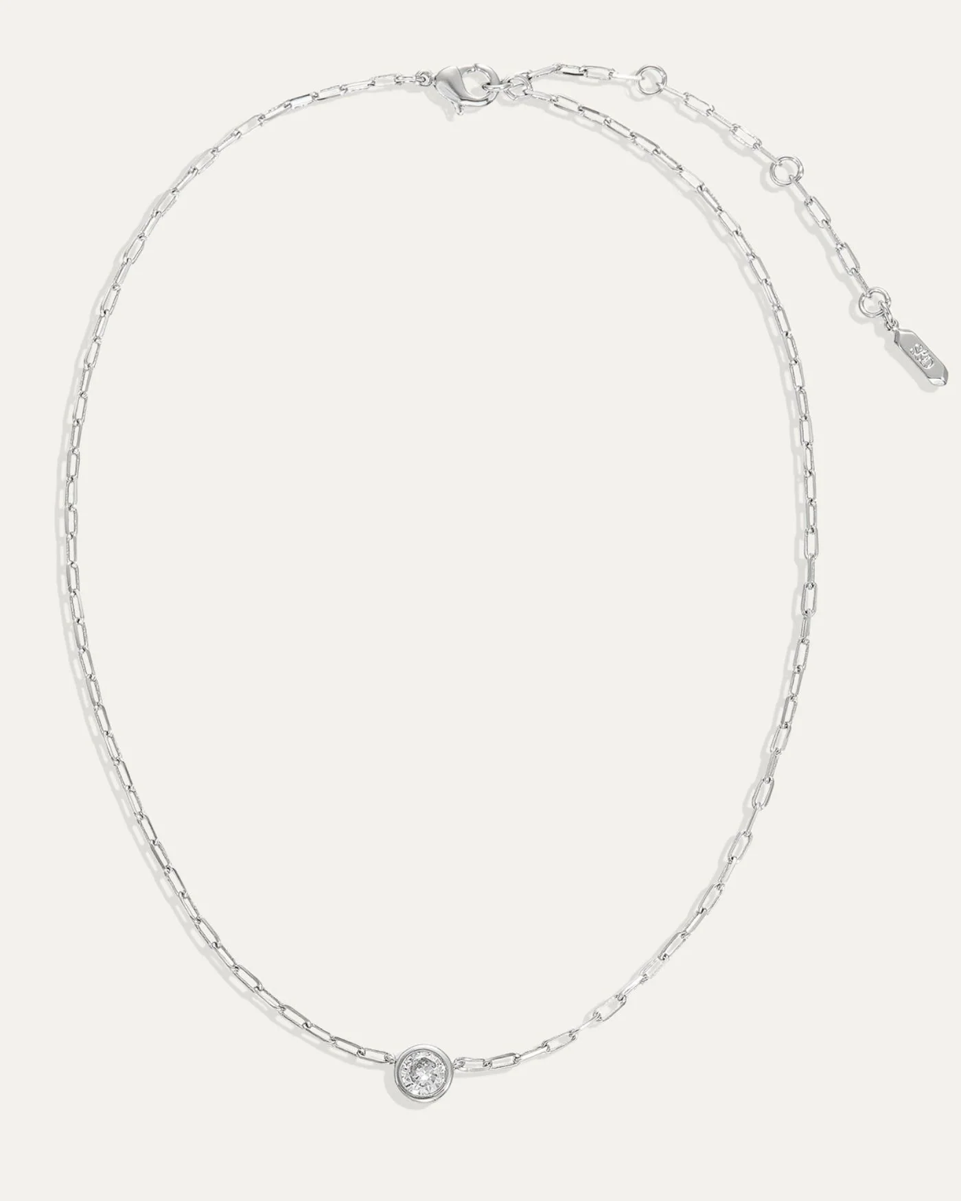 Ava Paperclip Necklace in Silver with Round Simulated Diamond Focal