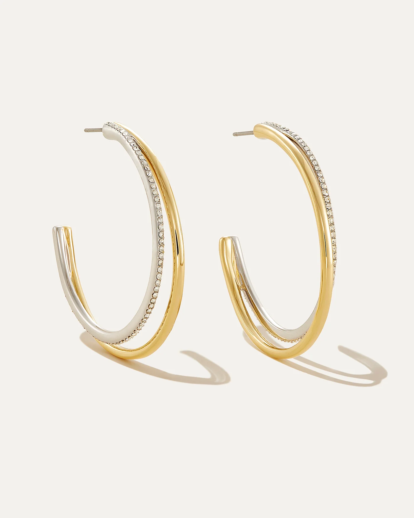 Julie Double Mixed Metal Hoop Earrings with Pavé Detailing