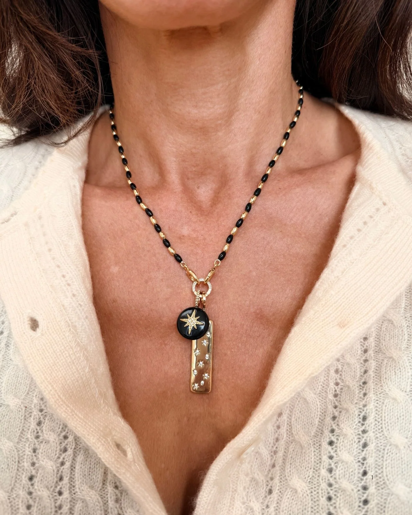Joie Black Necklace and Celestial Charm Bundle with Two Charms
