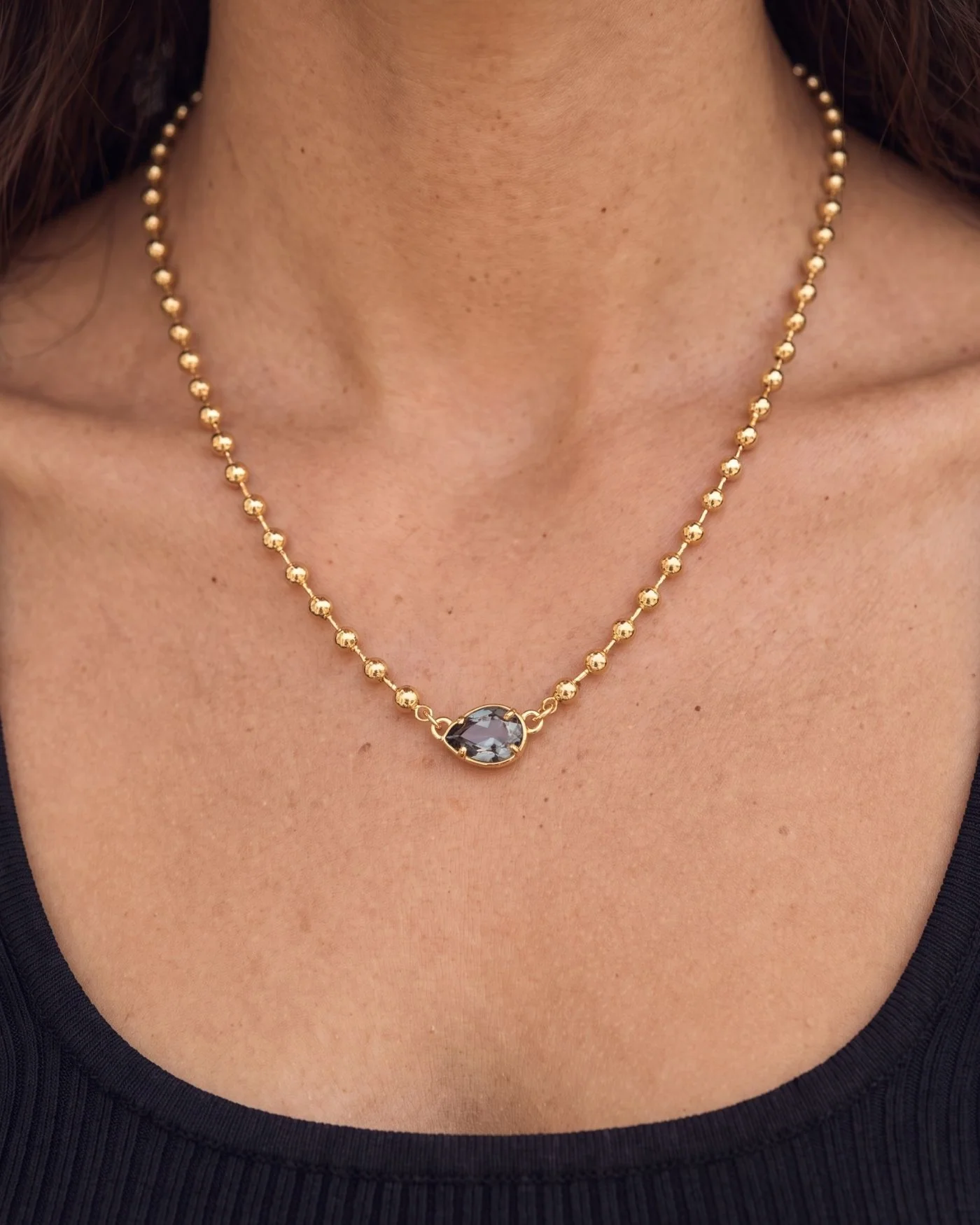 Sienna Pear Necklace in Black Diamond on a Ball Chain