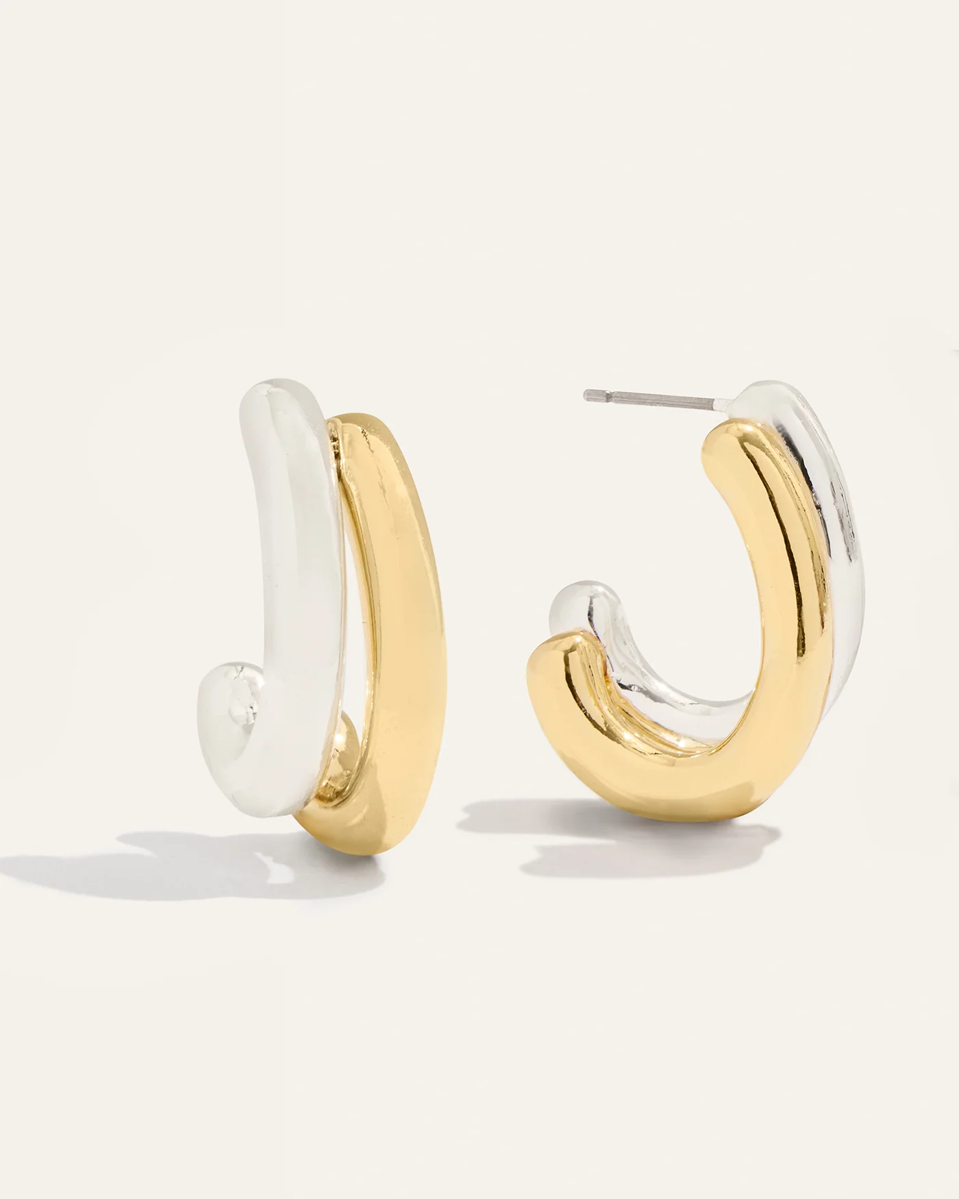J Hoops in Mixed Metal: Gold and Silver J-Shaped Earrings