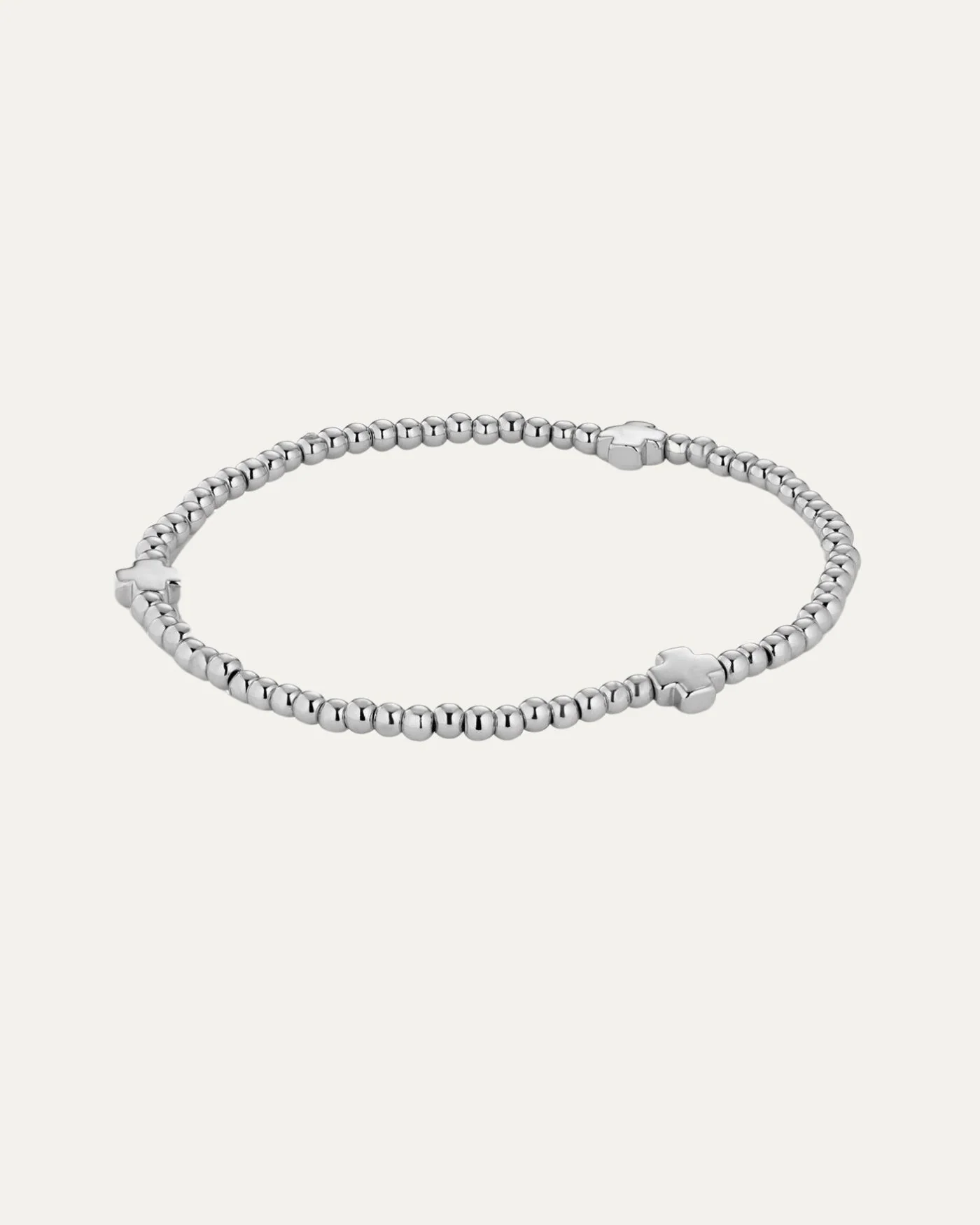 Cross Beaded Stretch Bracelet in Gold or Rhodium Dip