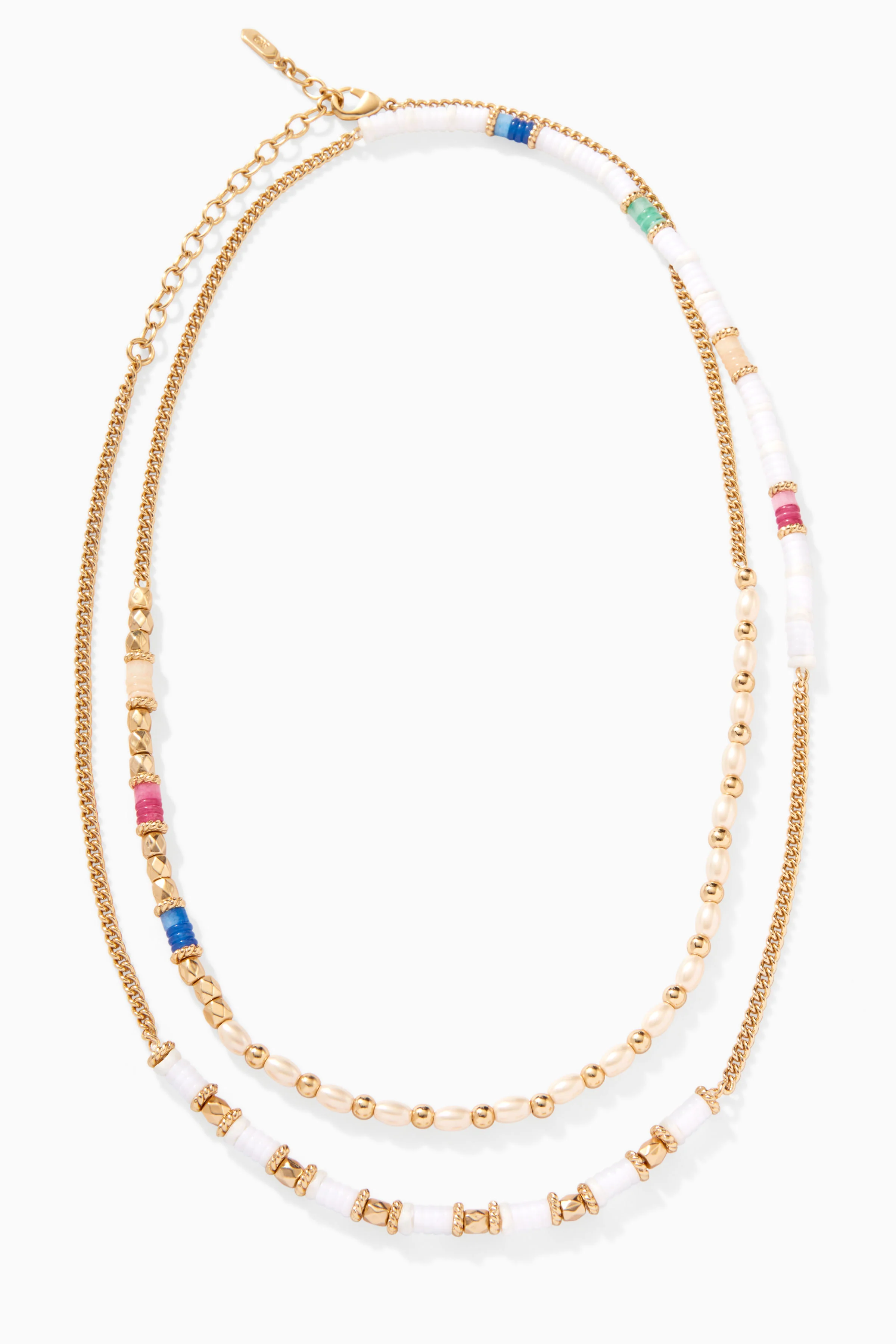 Day at the Beach Strand Necklace with Gold Chain and Heishi Beads