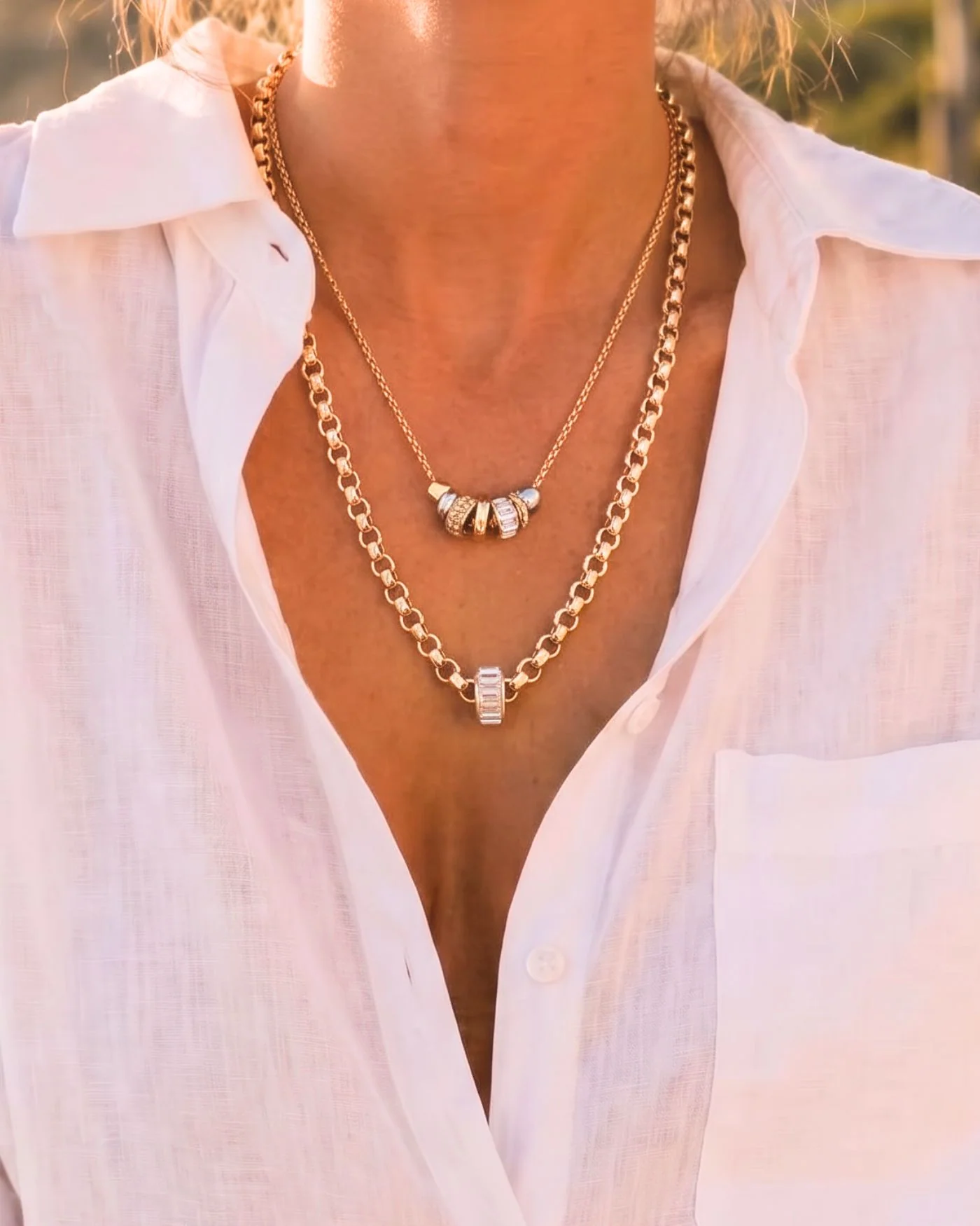 Mixed Metal Rondelle Necklace with Adjustable 16 to 19 Inch Chain