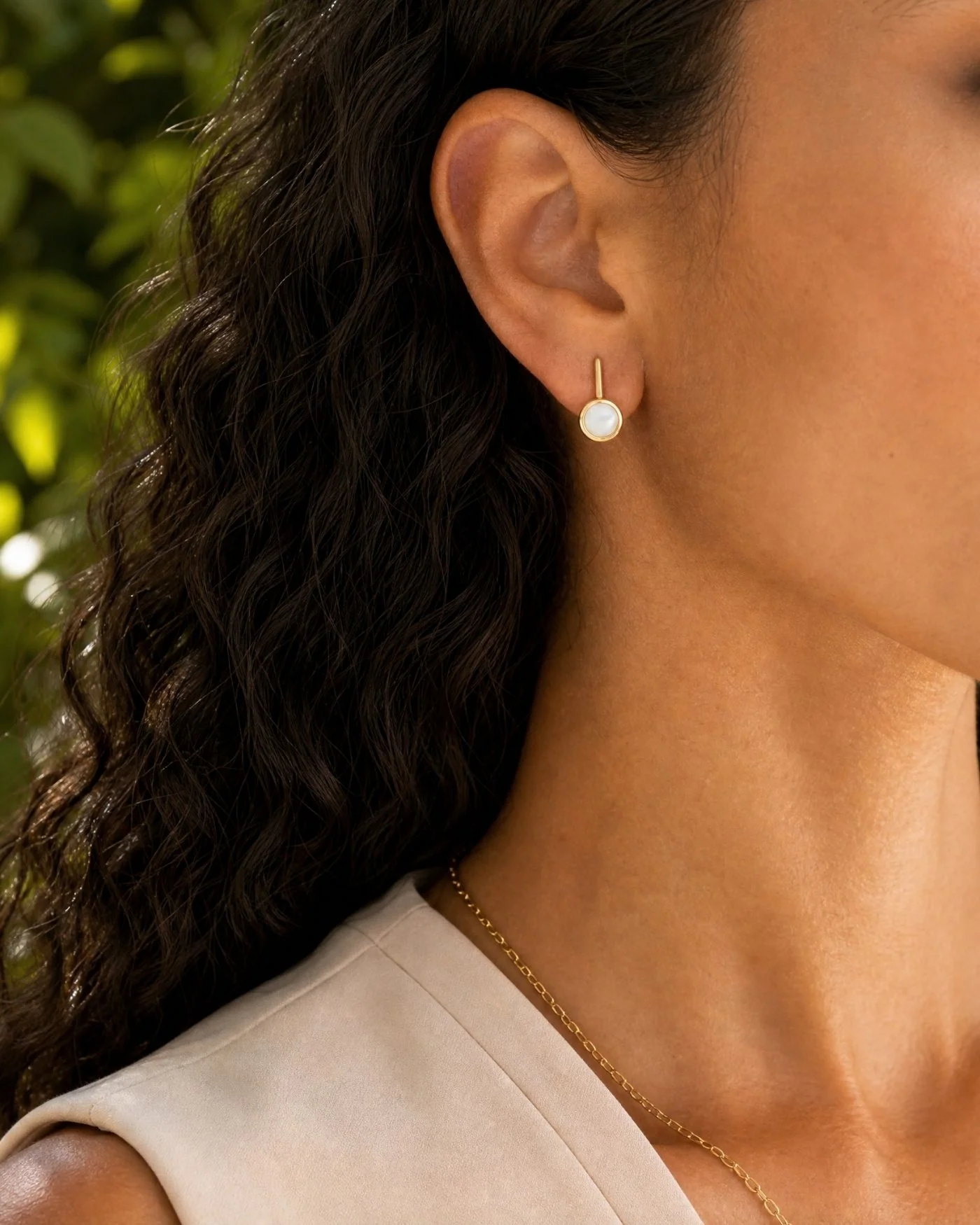 Ava Bar Stud Earrings in Mother of Pearl with Gold-Dipped Brass
