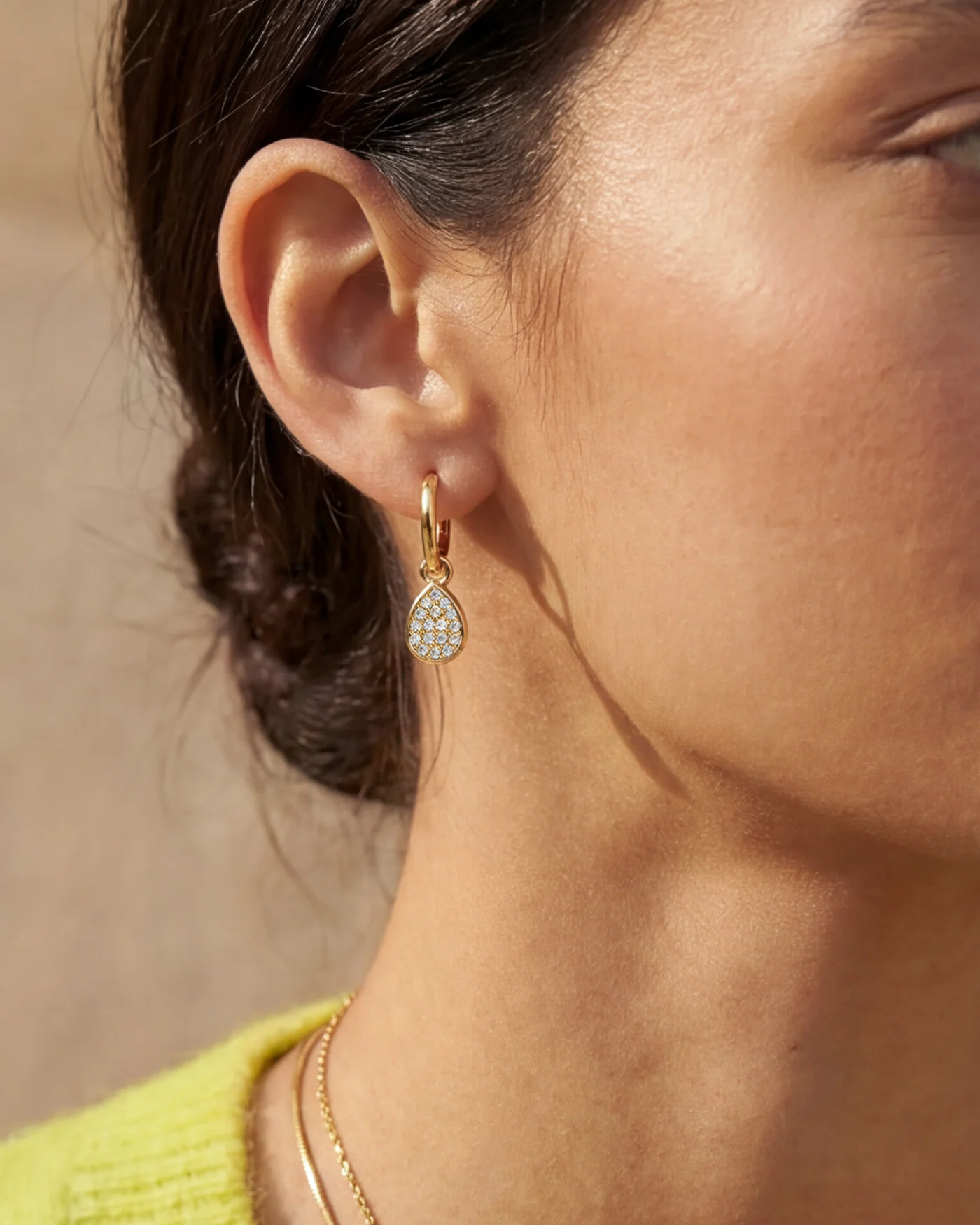 Elisa Reversible Huggie Hoop Earrings with Pear Charm