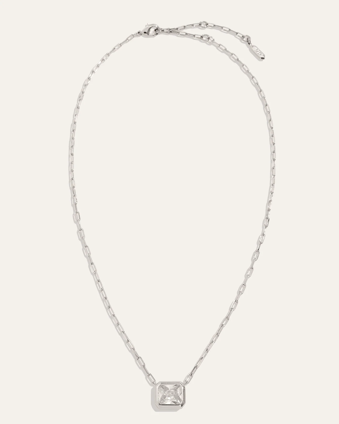 Bezel Set Essential Necklace in Silver with Emerald-Cut Stone