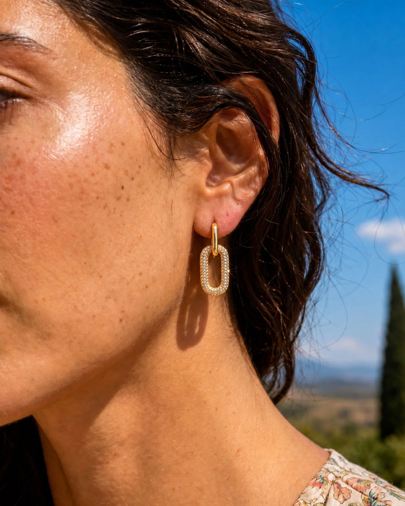 Reversible Pavé Link Earrings in Gold or Silver