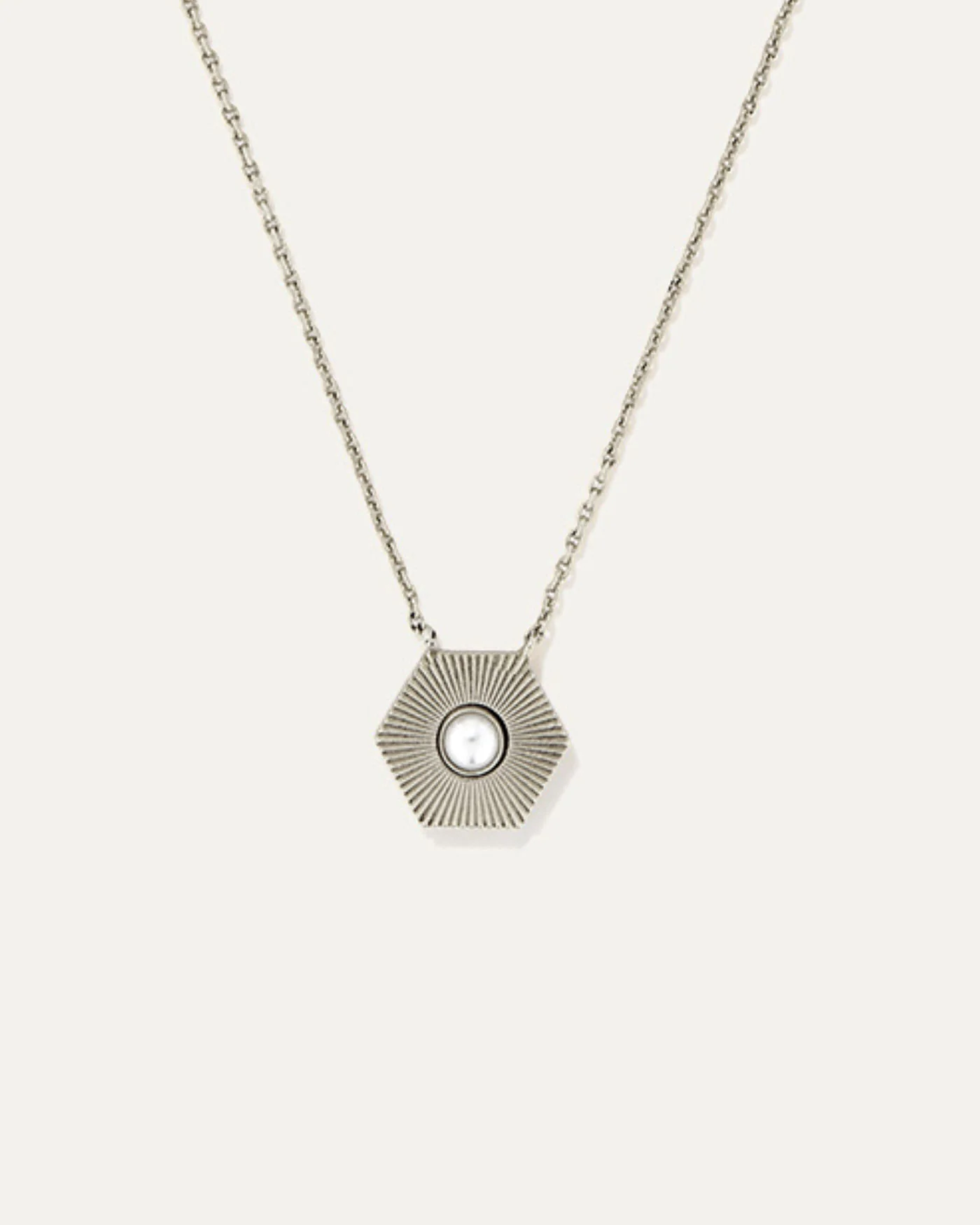 Power Stone Pendant Adjustable Necklace in Silver Pearl