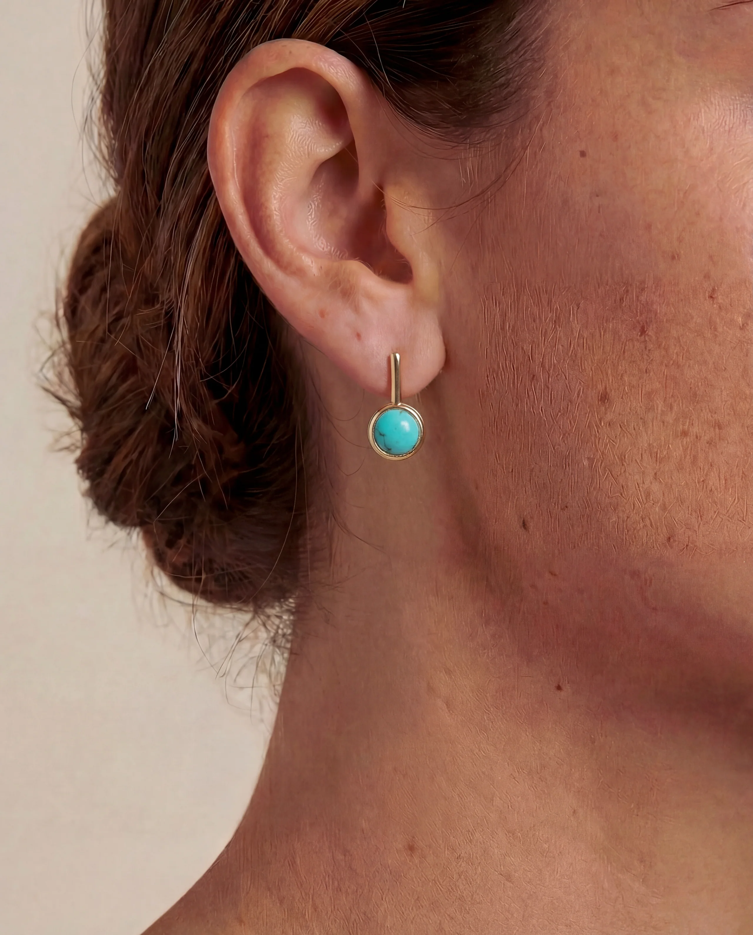 Ava Bar Stud Earrings in Turquoise with Bezel-Set Cabochon