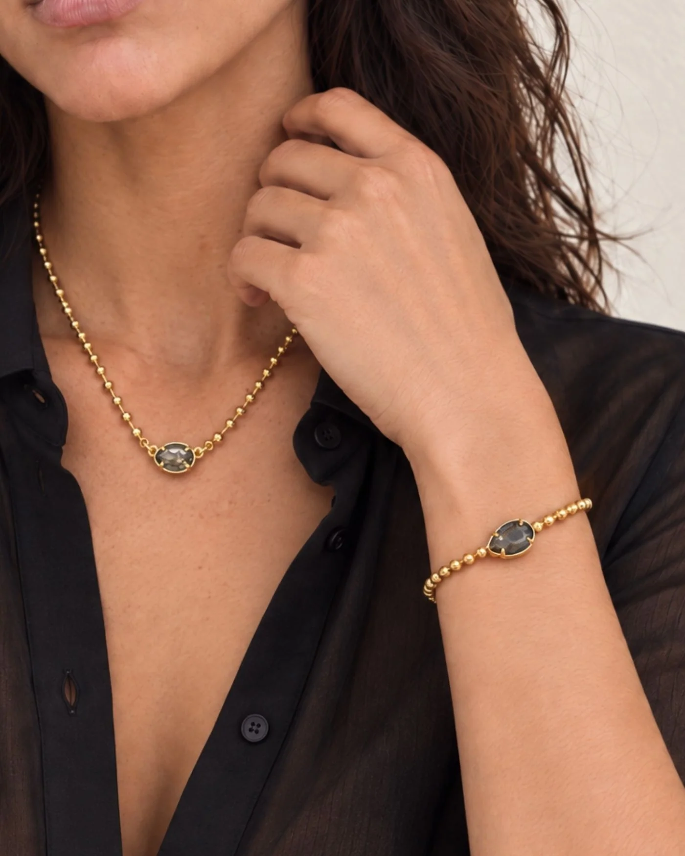 Sienna Pear Cuff in Black Diamond Gold-Dipped Brass Bracelet