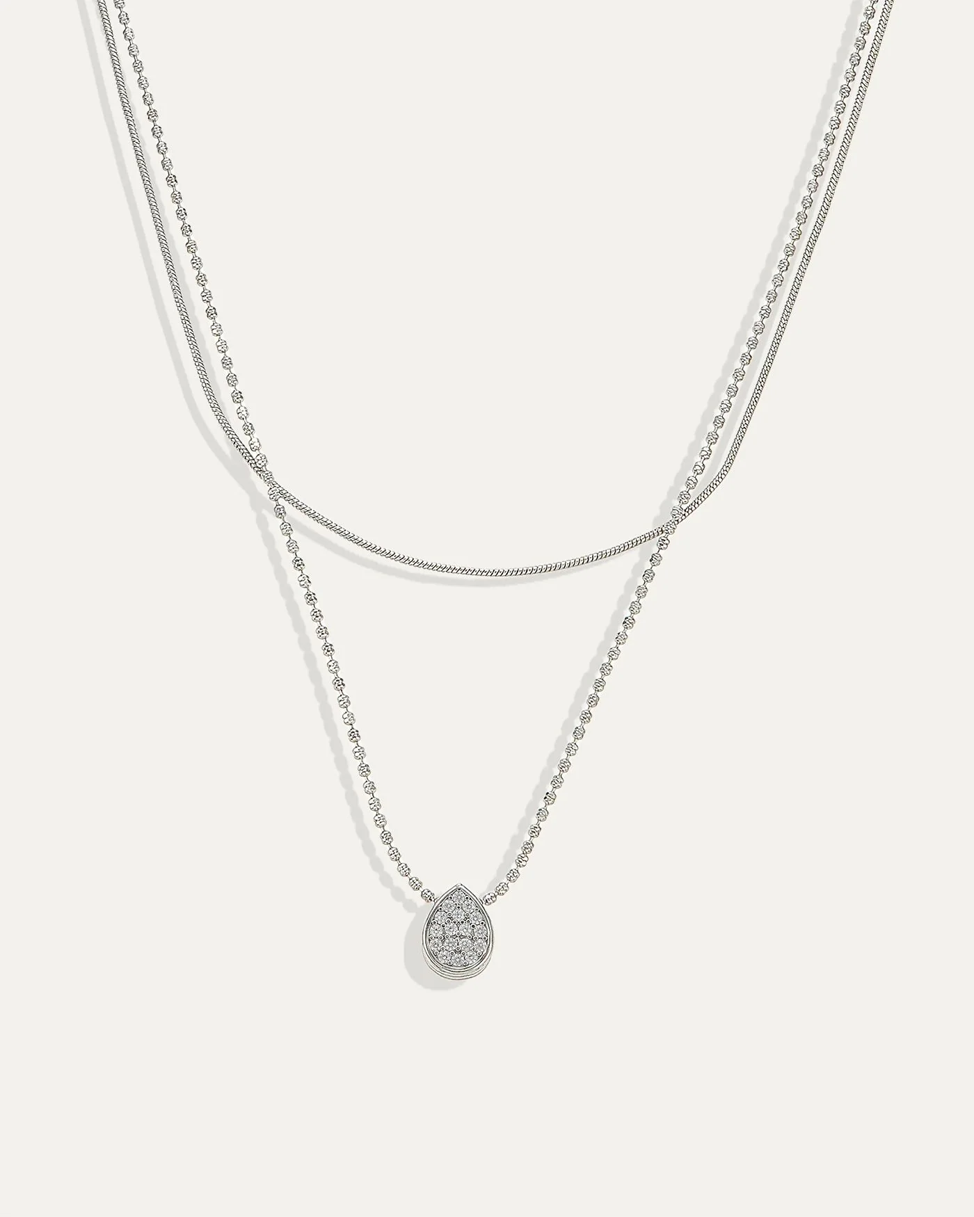 Elisa Pre-Layered Reversible Necklace in Silver with Pear Pendant