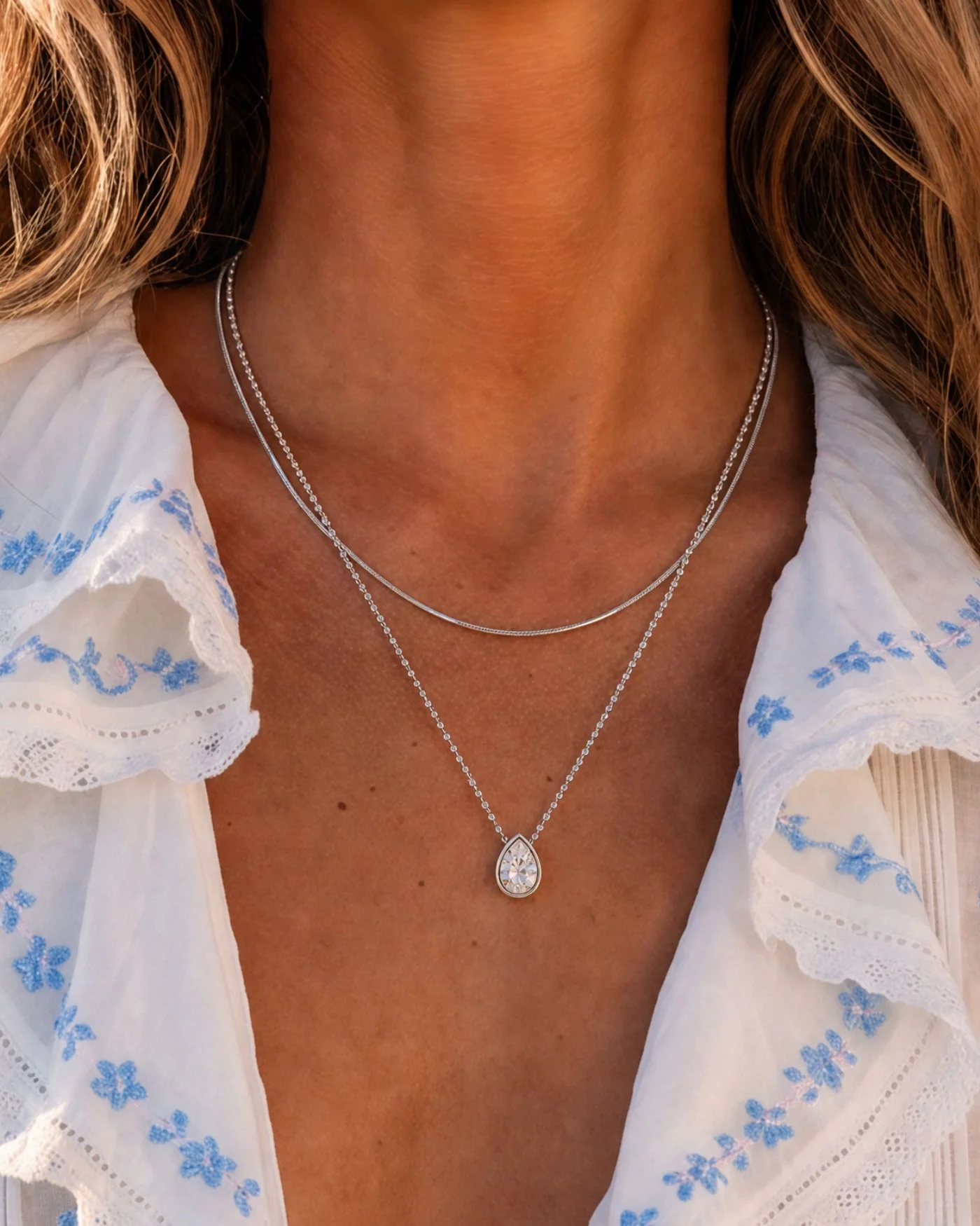 Elisa Pre-Layered Reversible Necklace in Silver with Pear Pendant