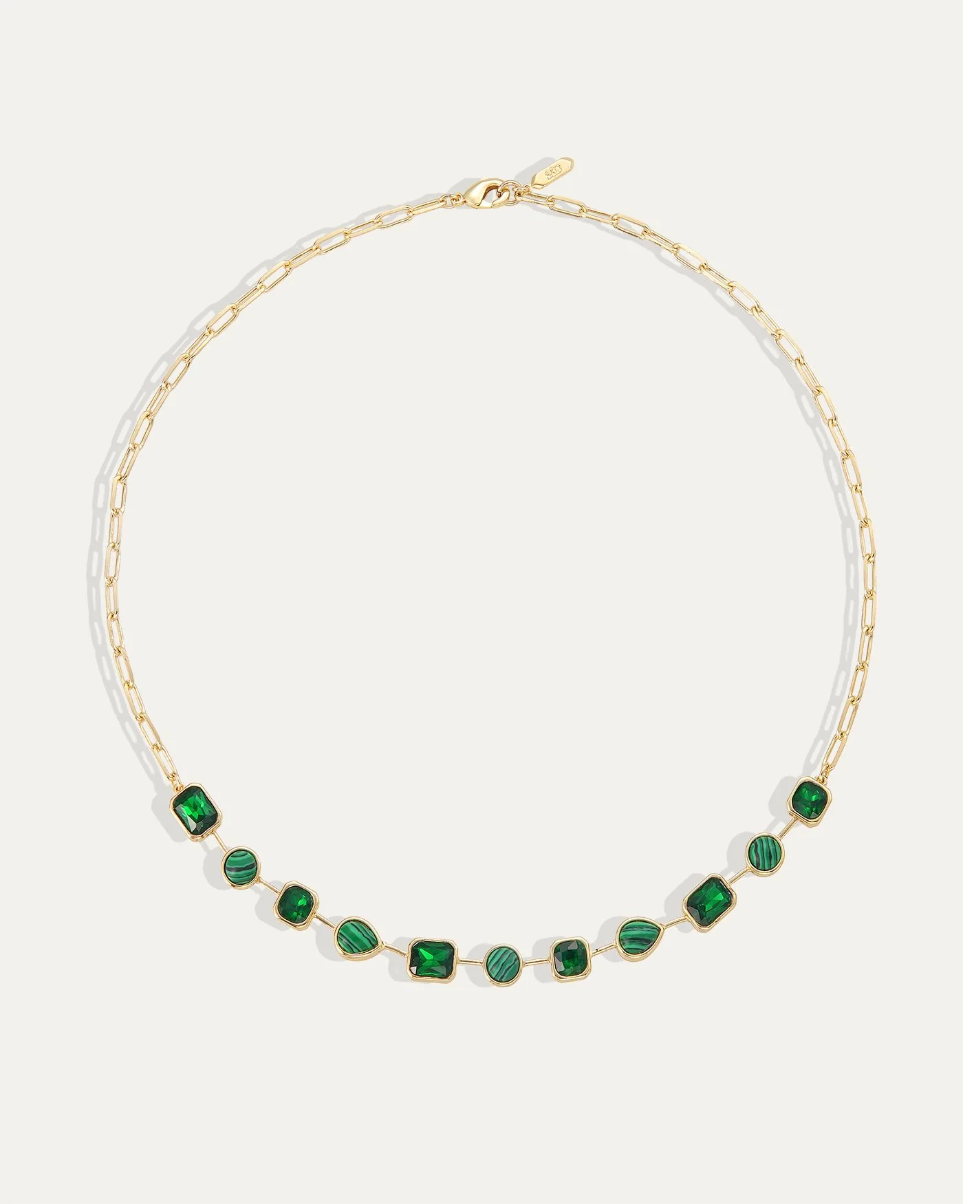 Naomie Paperclip Tennis Necklace in Malachite Green