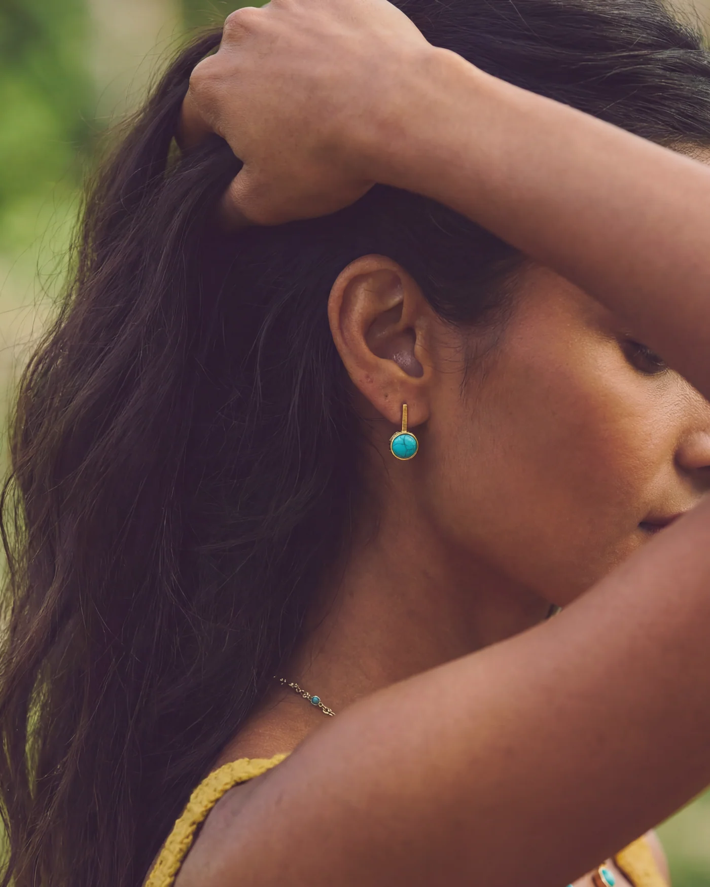 Ava Bar Stud Earrings in Turquoise with Bezel-Set Cabochon