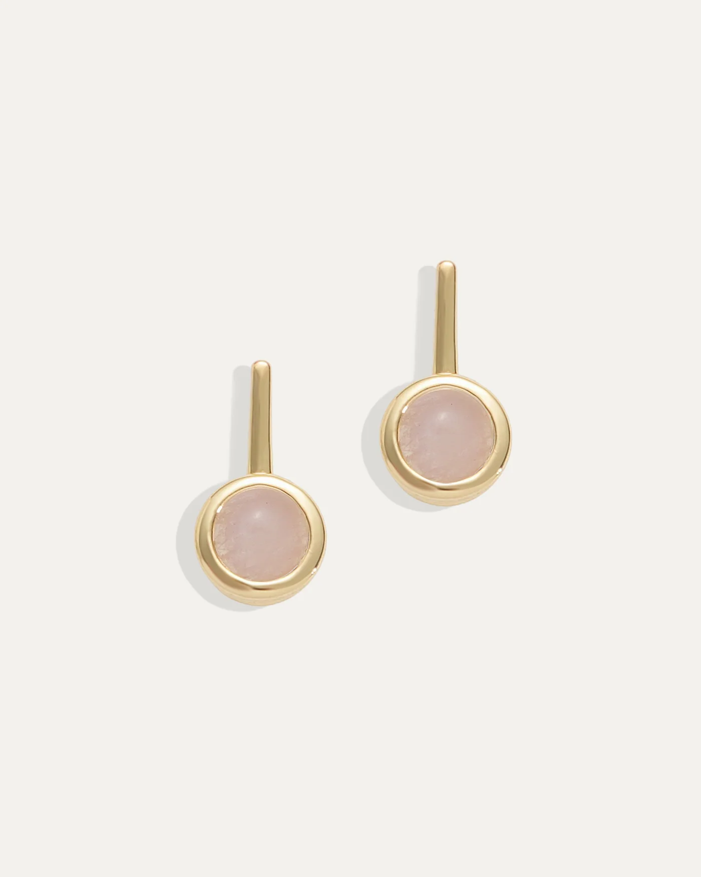 Ava Bar Stud Earrings in Rose Quartz with 12k Gold Plating