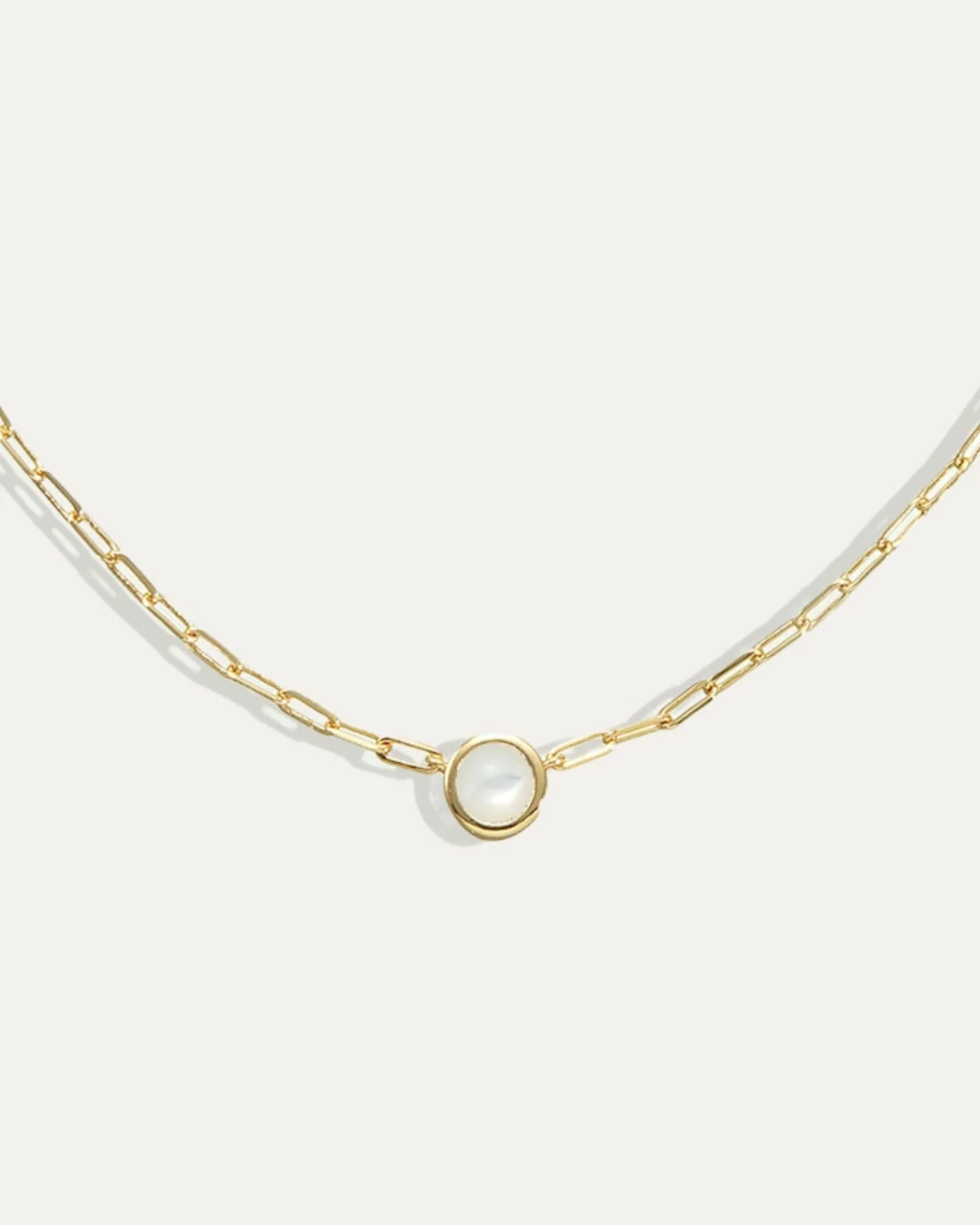 Ava Paperclip Necklace in Mother of Pearl with Gold-Dipped Brass Chain