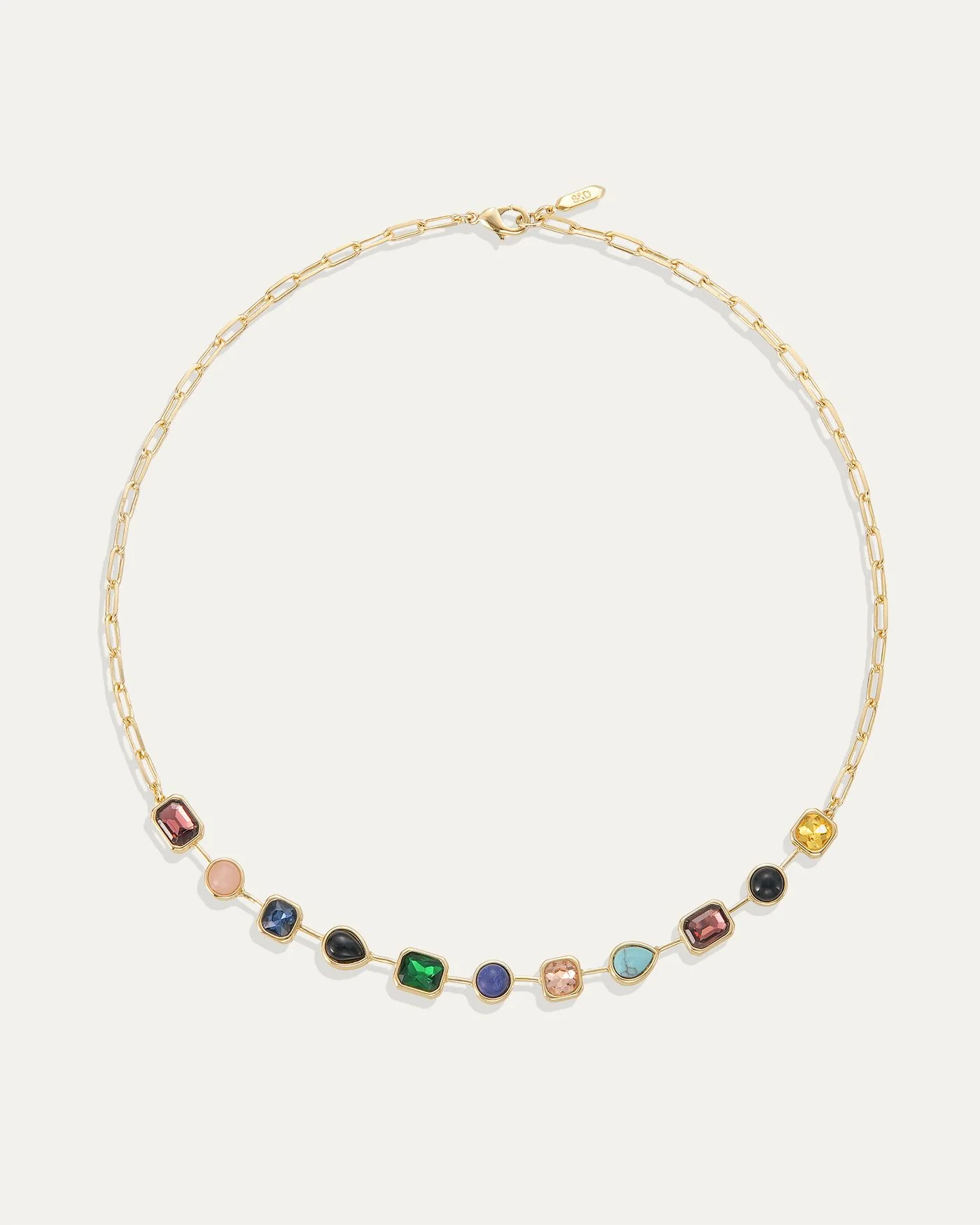 Naomie Paperclip Tennis Necklace in Multi-Color Stones