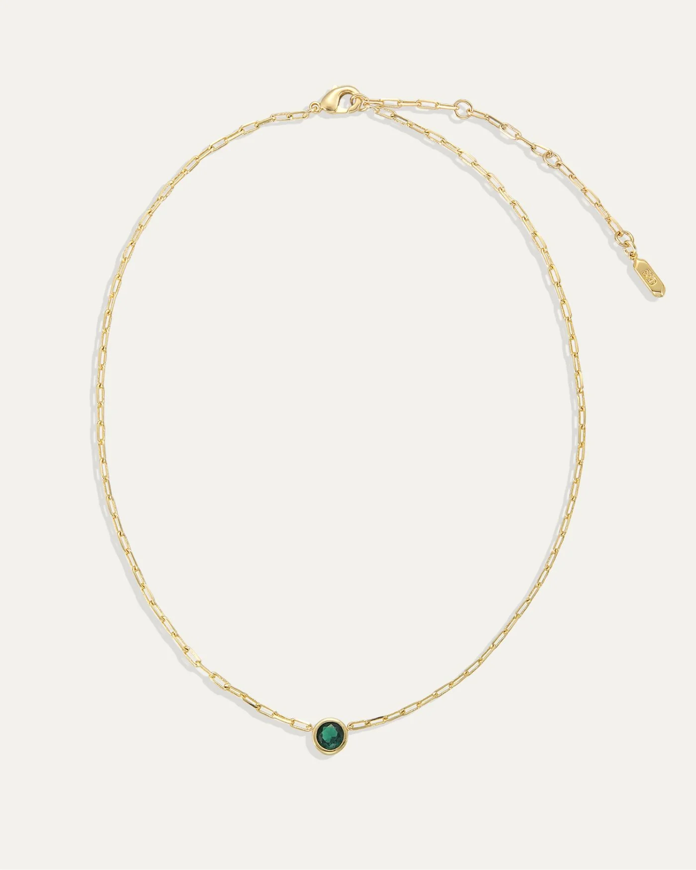 Ava Paperclip Necklace in Emerald with Adjustable 15 to 18 Inch Chain
