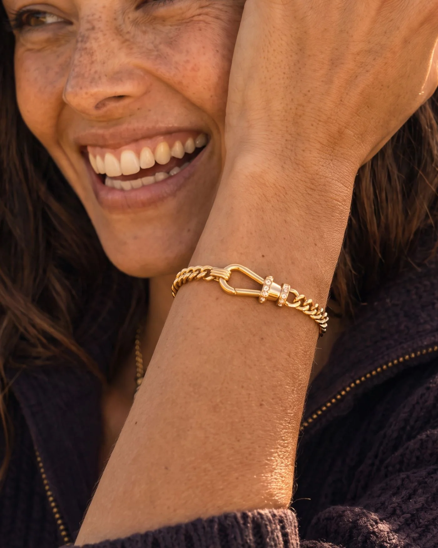 Bennett Bracelet 12 Karat Gold-Plated Curb Chain with Pavé Clasp