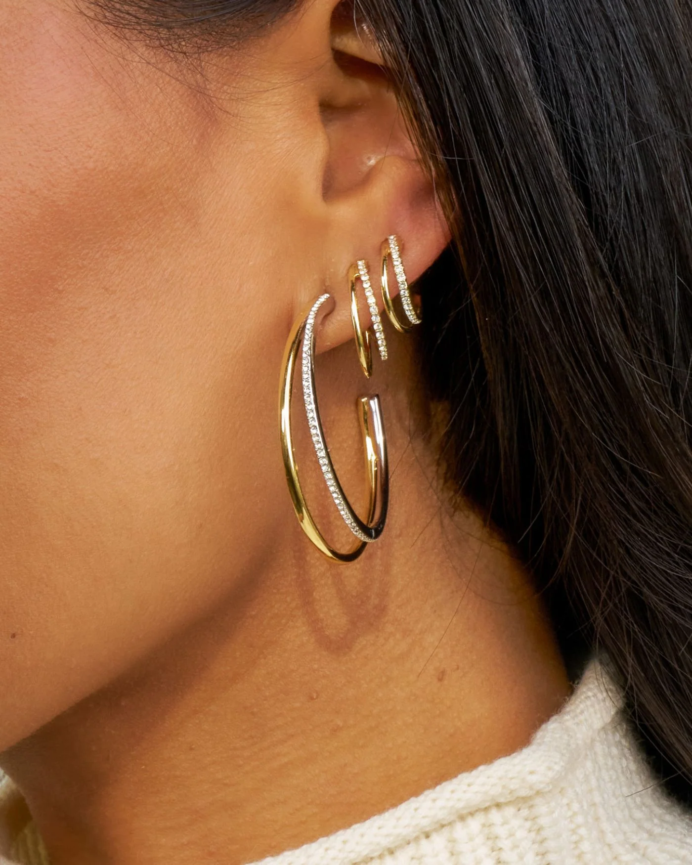 Julie Double Mixed Metal Hoop Earrings with Pavé Detailing