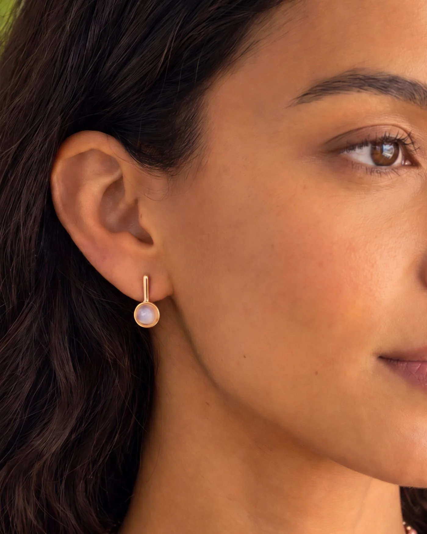 Ava Bar Stud Earrings in Rose Quartz with 12k Gold Plating