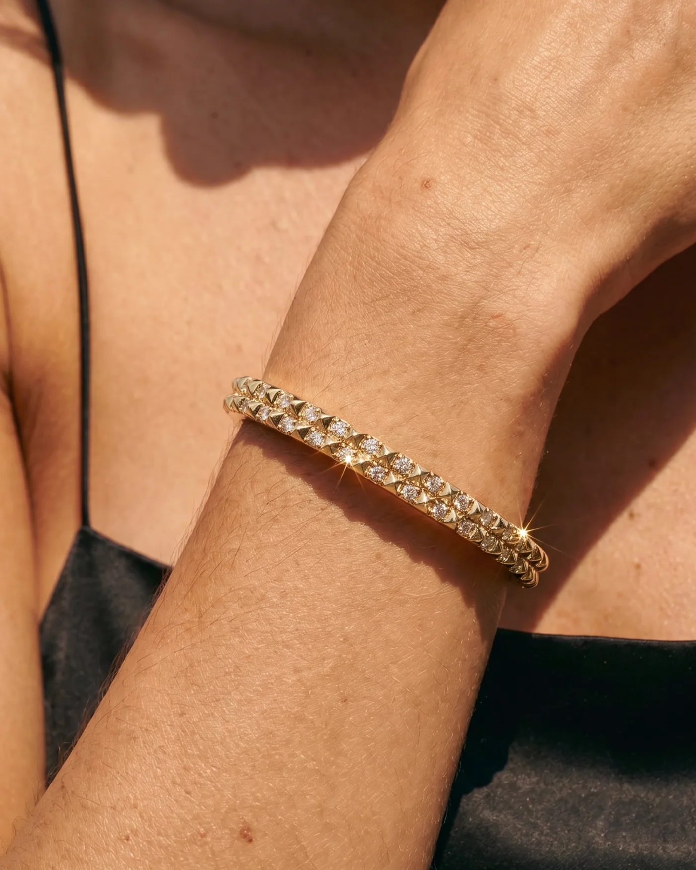 Vivienne Studded Pavé Cuff Bracelet in 12-Karat Gold Plated Brass