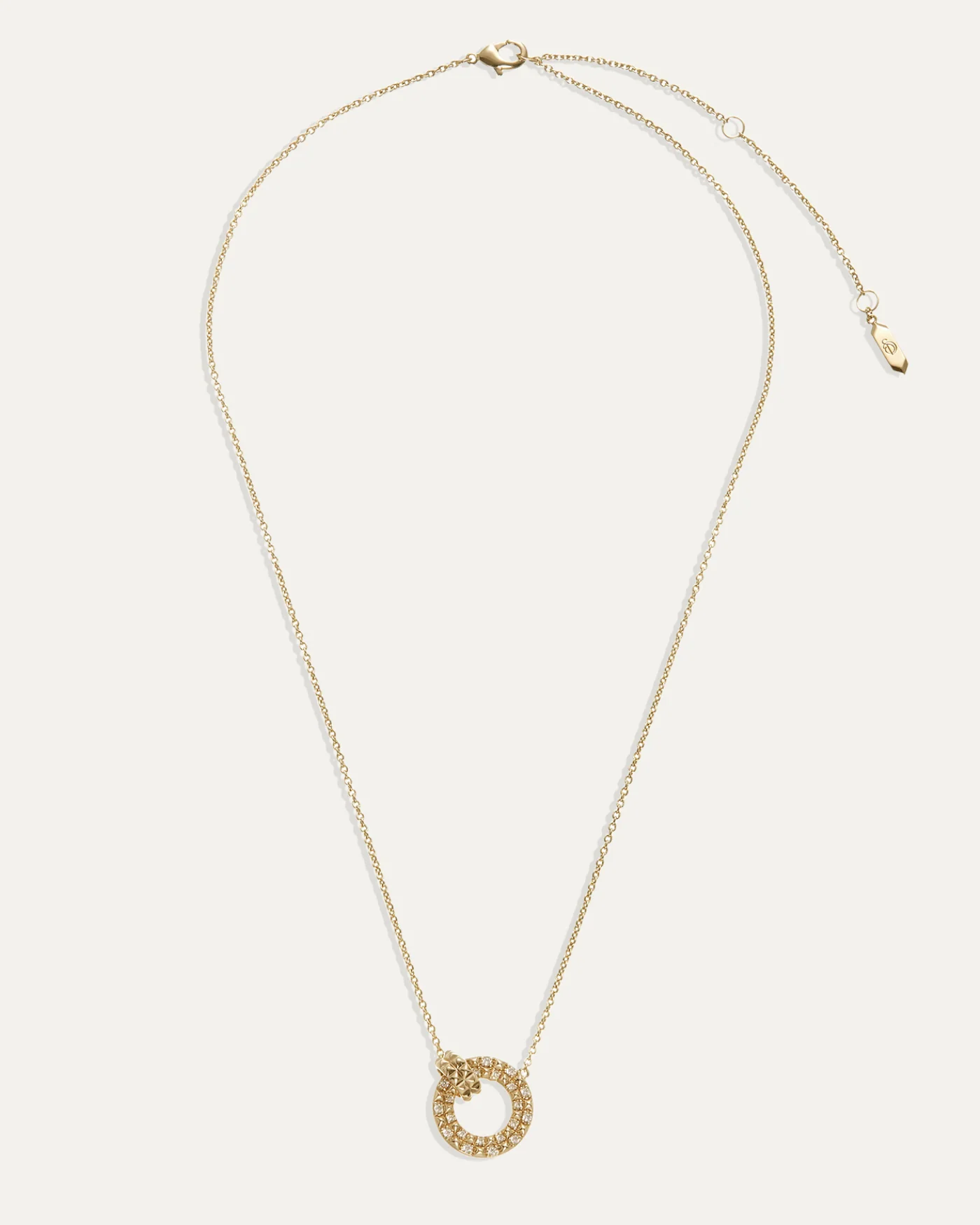 Vivienne Necklace with Pavé and Pyramid Disc Pendant in Gold-Plated Brass
