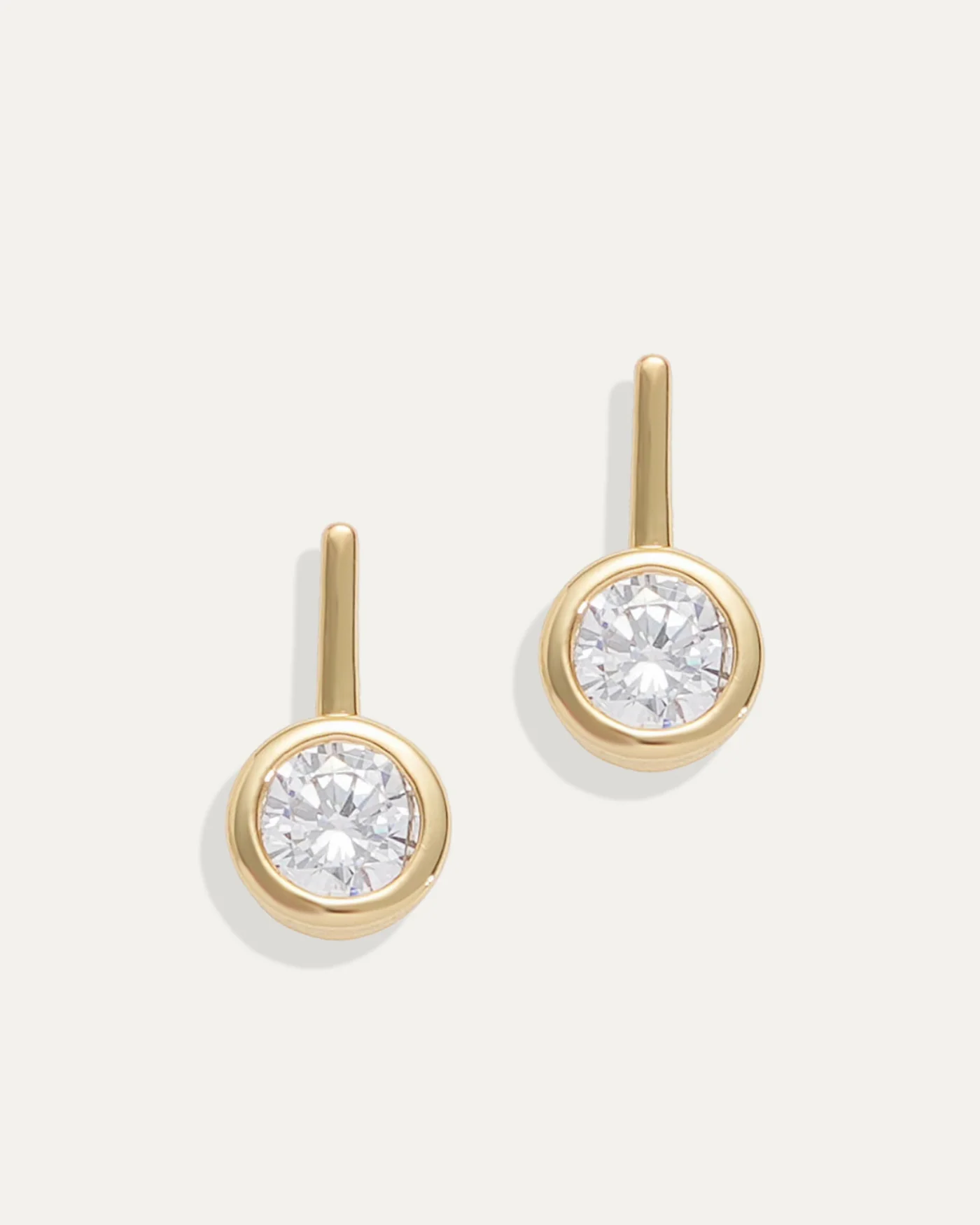 Ava Bar Stud Earrings with Bezel-Set Diamond in 12-Karat Gold