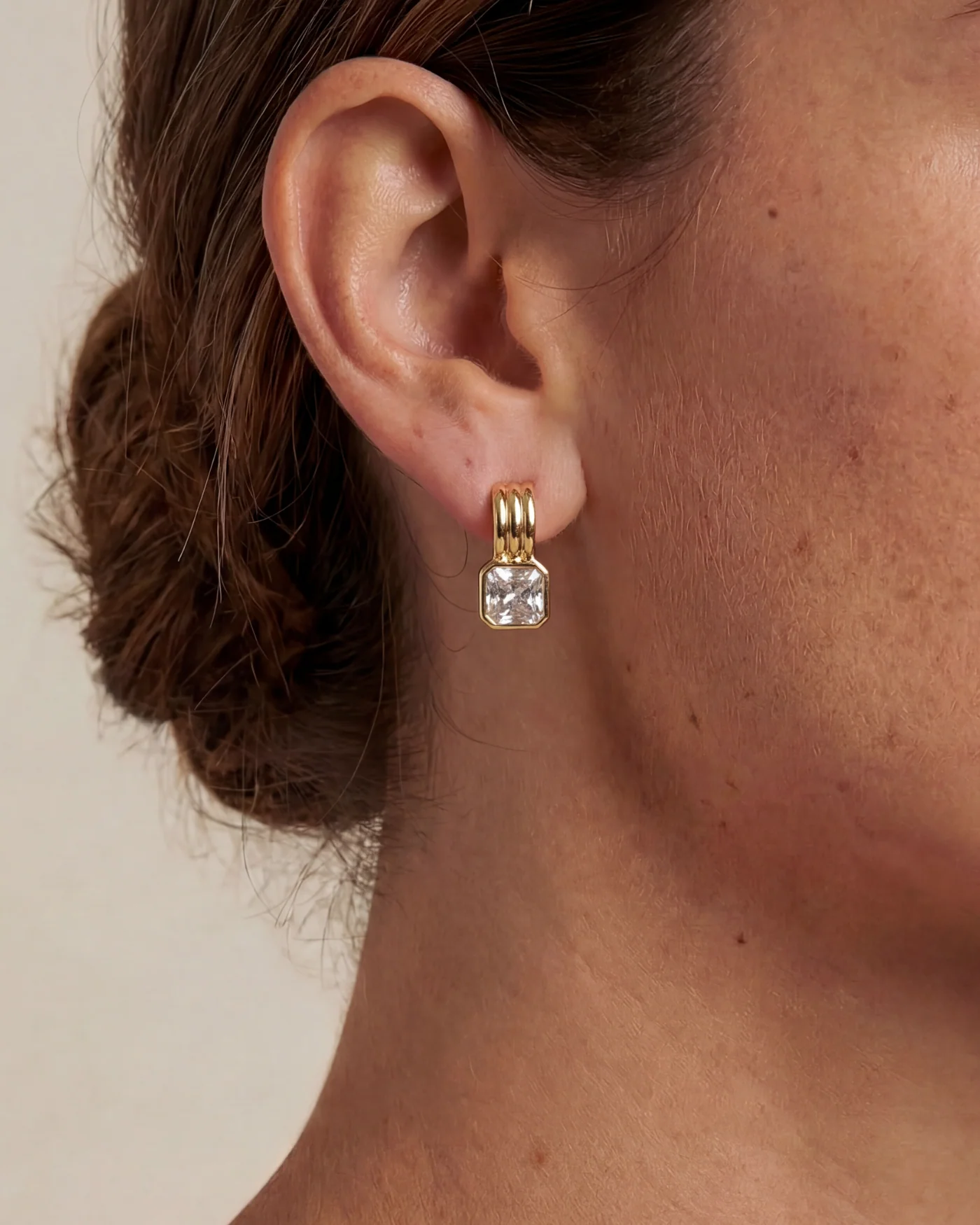 Marlo Earrings in Diamonds: Gold-Plated Triple Ridge Studs