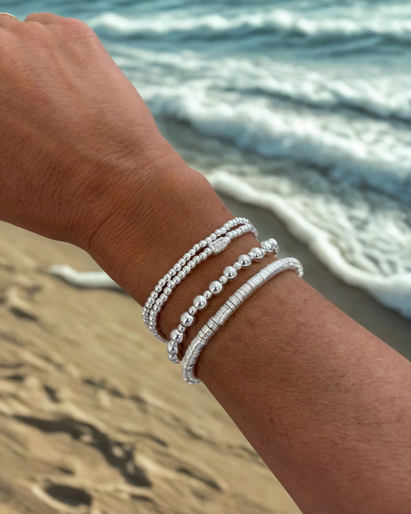 All Day 3 & 5mm Kralenarmband Set in Zilver
